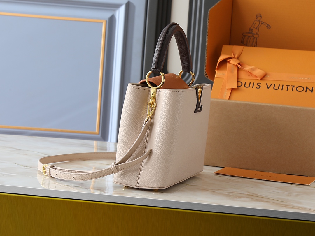 Designer Capucines Taurillon leather - Galet / Tan / Chocolate - Gorchic - $143.85