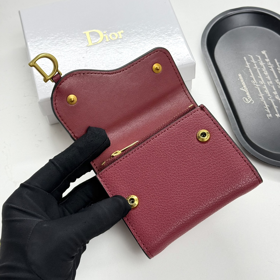 D-Inspired Saddle Lotus Wallet Goatskin - Cherry red - Gorchic - $92.99