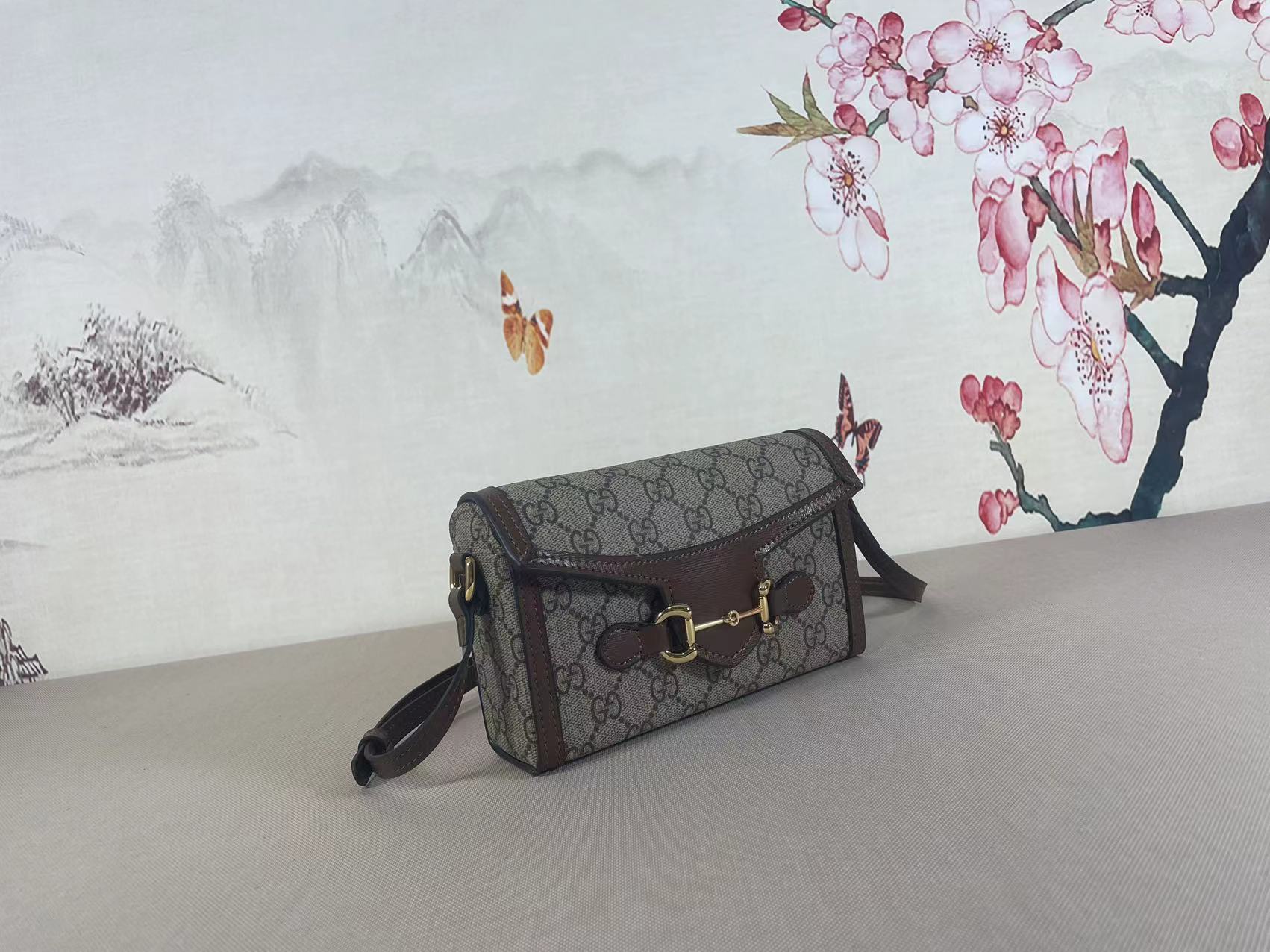 Double-G Horsebit 1955 series mini handbag GG Supreme canvas - Ebony - Gorchic - $112.99
