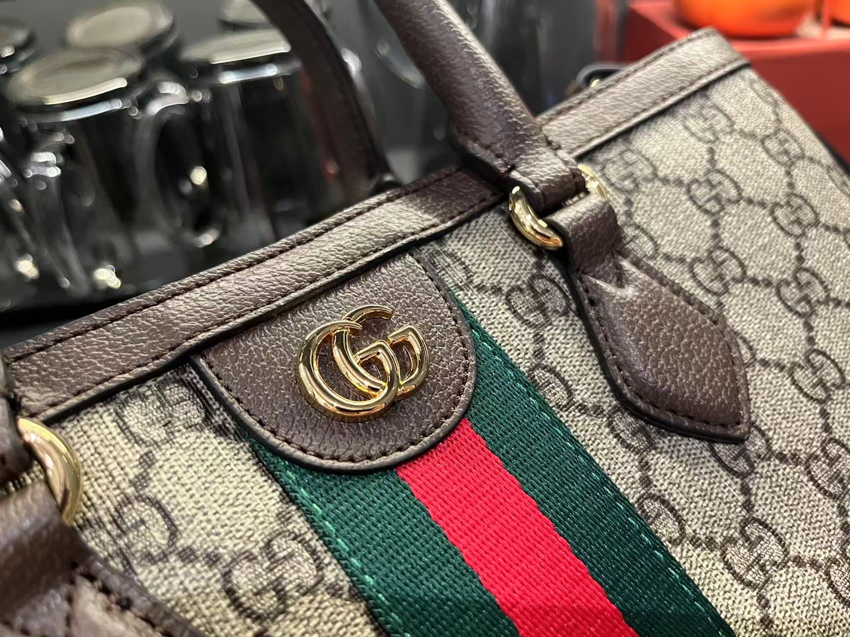 Double-G Ophidia Tote Bag Medium Size GG Monogram coated fabric - Beige and dark brown - Gorchic - $124.99