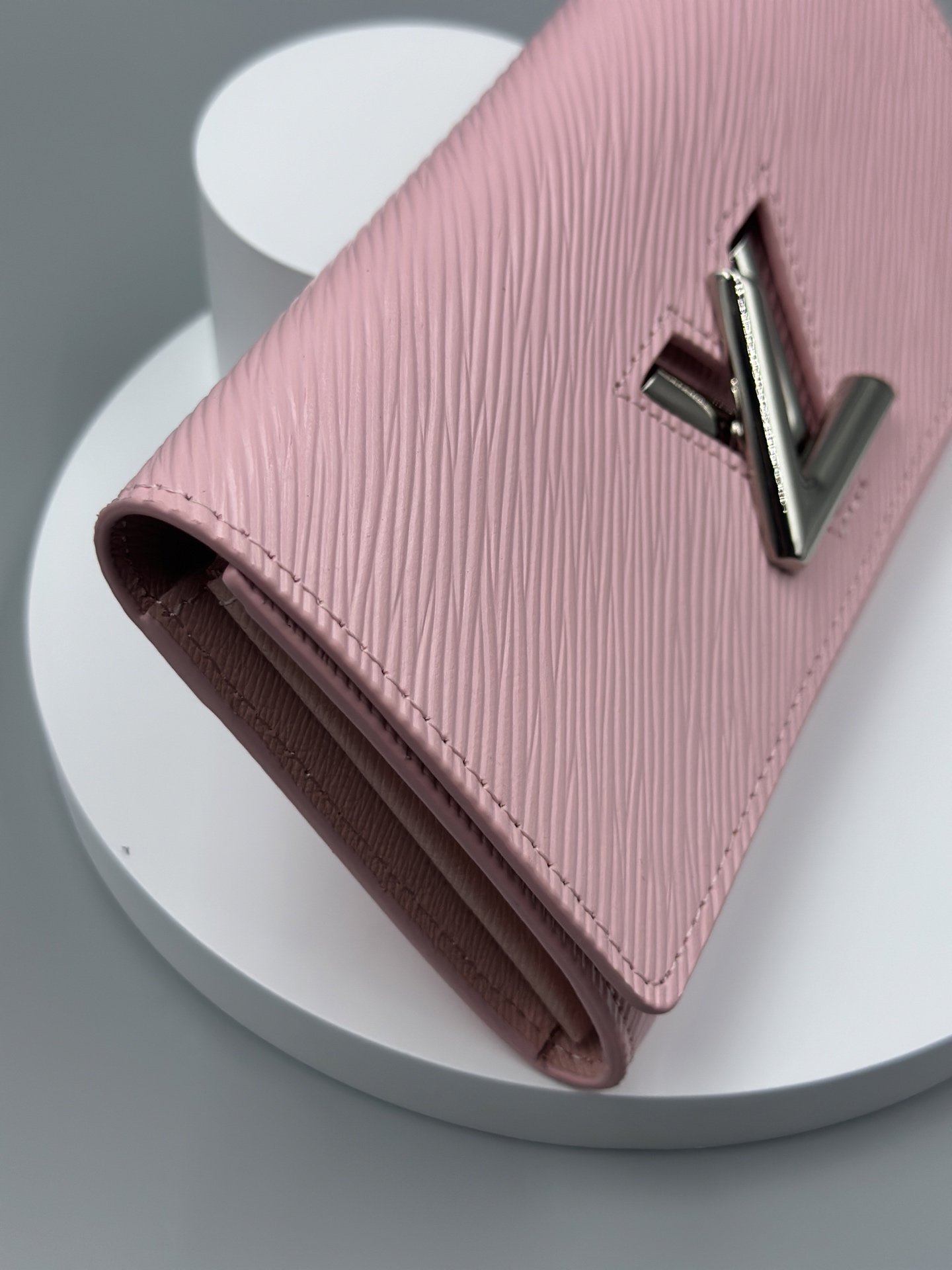 Designer Pink Epi Leather Twist Wallet - Silver - Gorchic - $94.99
