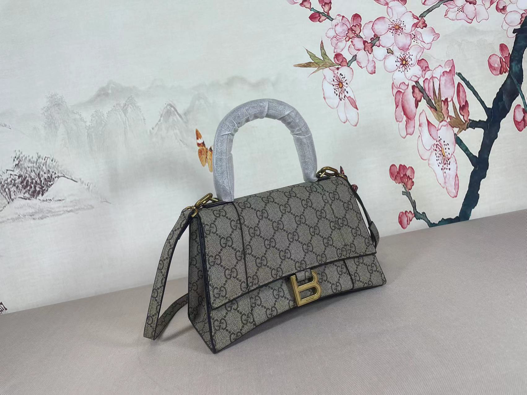 Double-G x Balenciaga The Hacker Project Hourglass Bag - leather canvas&gold-tone hardware, Ebony - Gorchic - $134.99