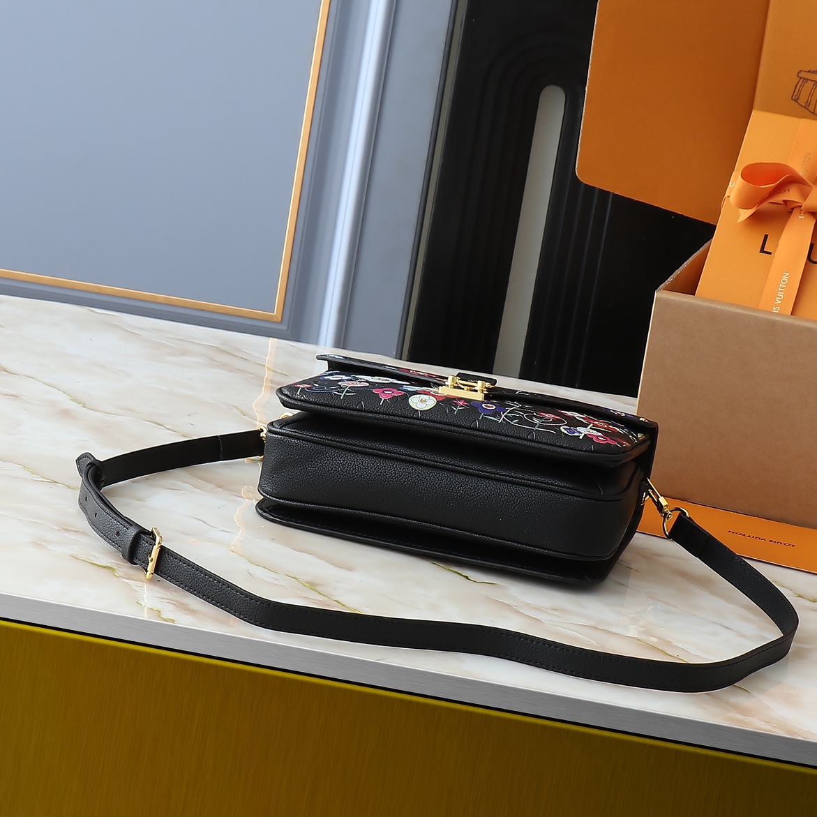 Designer LV x TM Embossed Flower Handbag - Black - Gorchic - $124.99