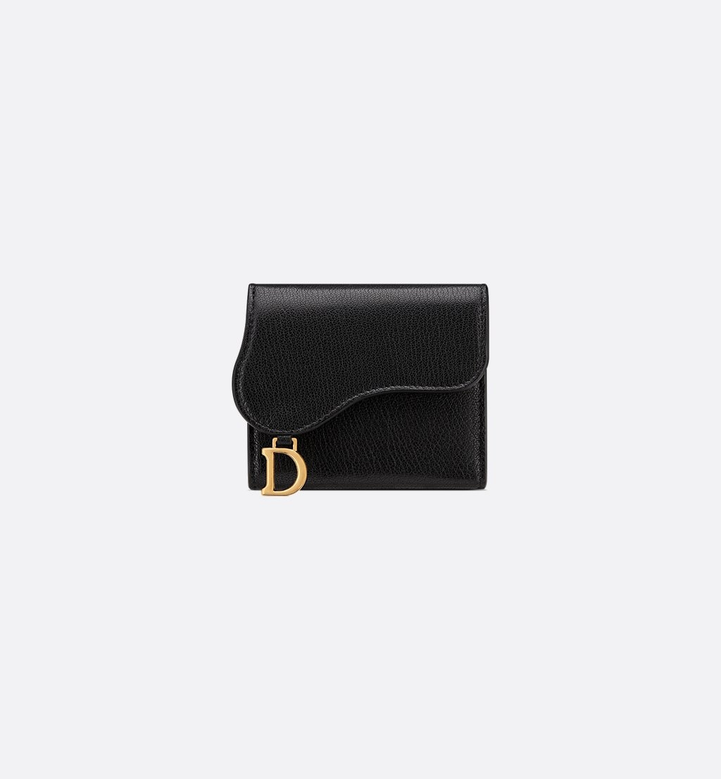 D-Inspired Saddle Lotus Wallet Goatskin - Black - Gorchic - $92.99