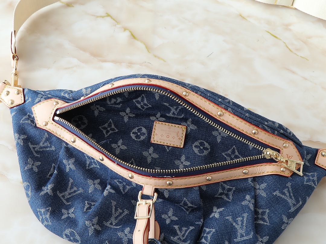 Designer High Rise Belt Bag Monogram Jacquard Leather - Dark Blue Denim - Gorchic - $120.99