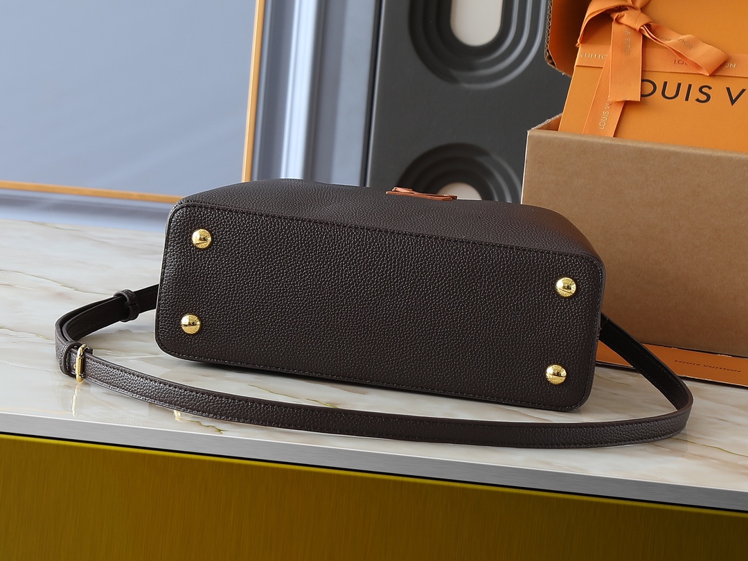 Designer Capucines Taurillon leather - Chocolate / Quartz / Tan - Gorchic - $143.85