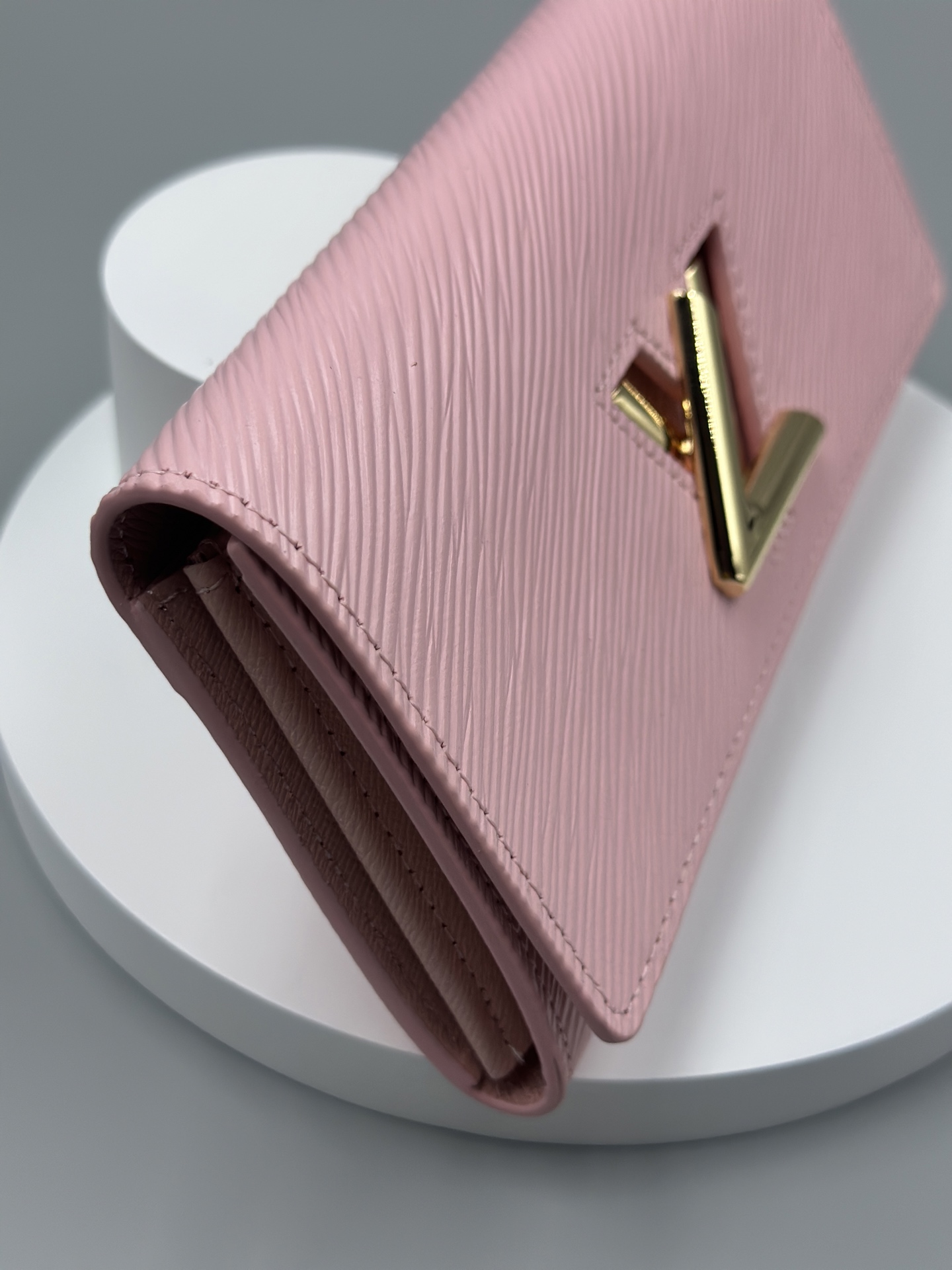 Designer Pink Epi Leather Twist Wallet - Golden - Gorchic - $94.99