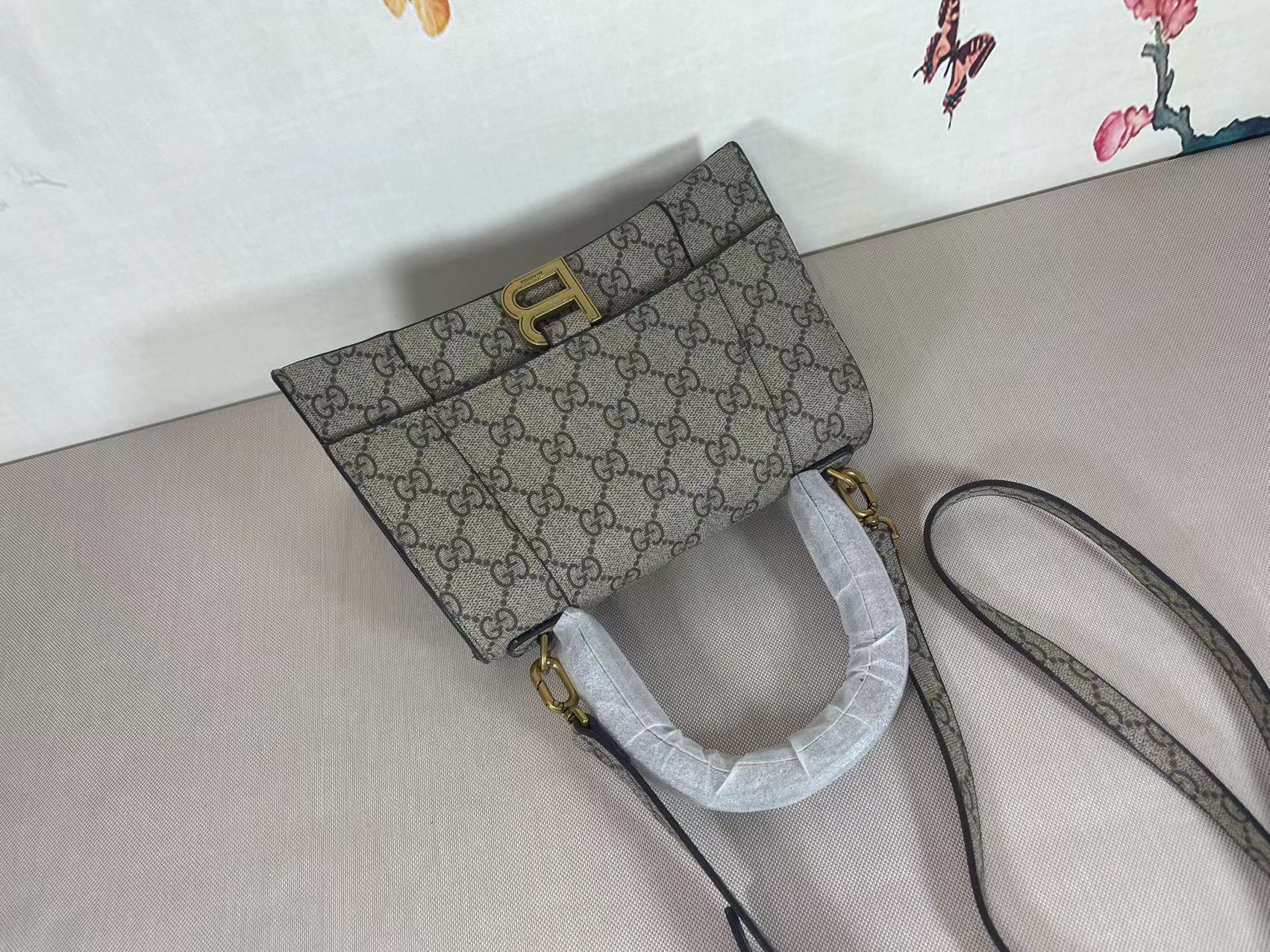 Double-G x Balenciaga The Hacker Project Hourglass Bag - leather canvas&gold-tone hardware, Ebony - Gorchic - $134.99