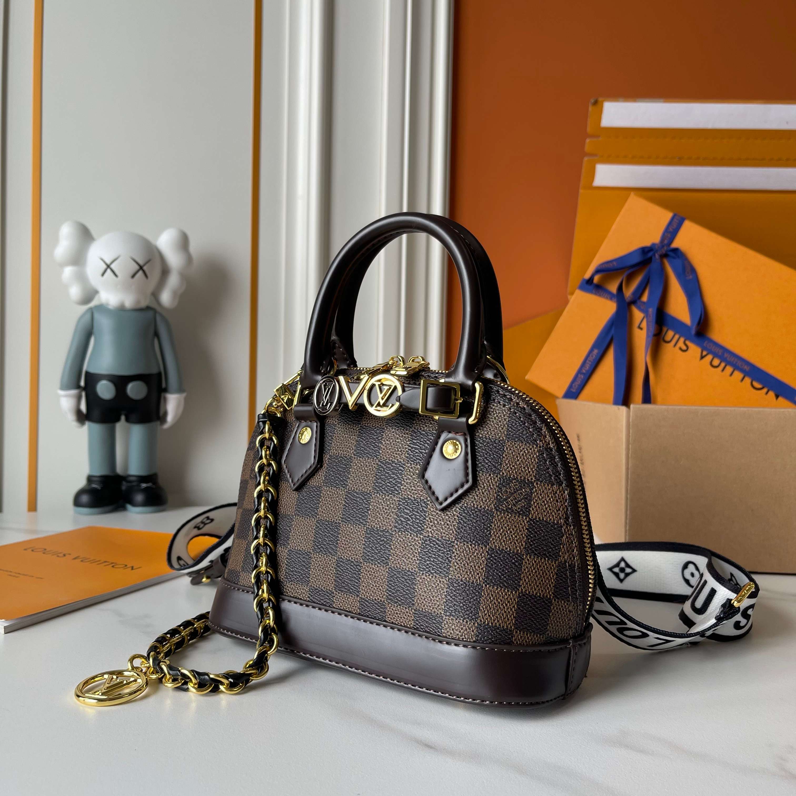Designer Alma Mini LV&I Kit Damier coated canvas - Dark Brown - Gorchic - $128.99