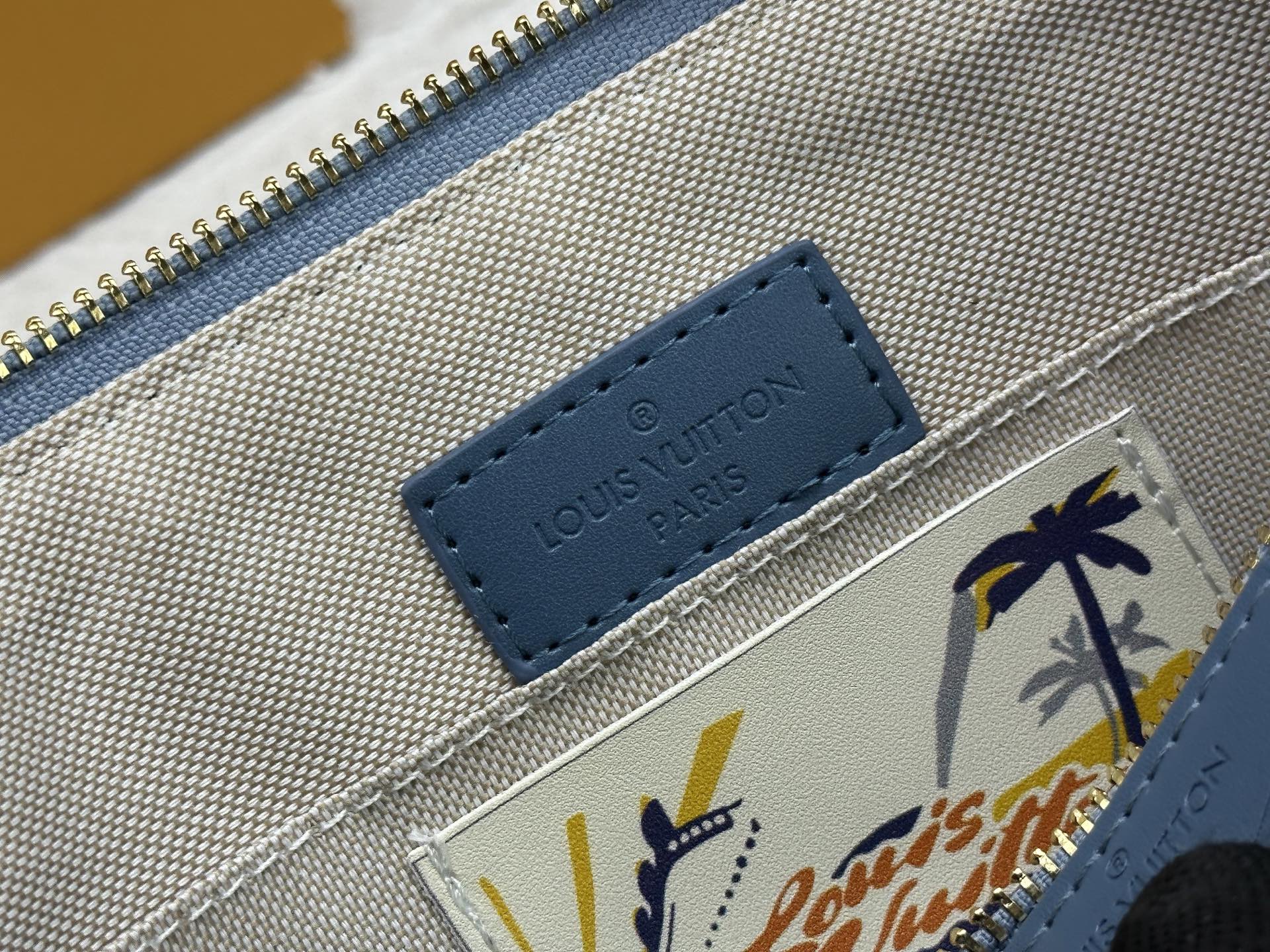 Designer Pochette Accessories XL Damier Denim 3D cotton canvas - Denim Blue - Gorchic - $116.99