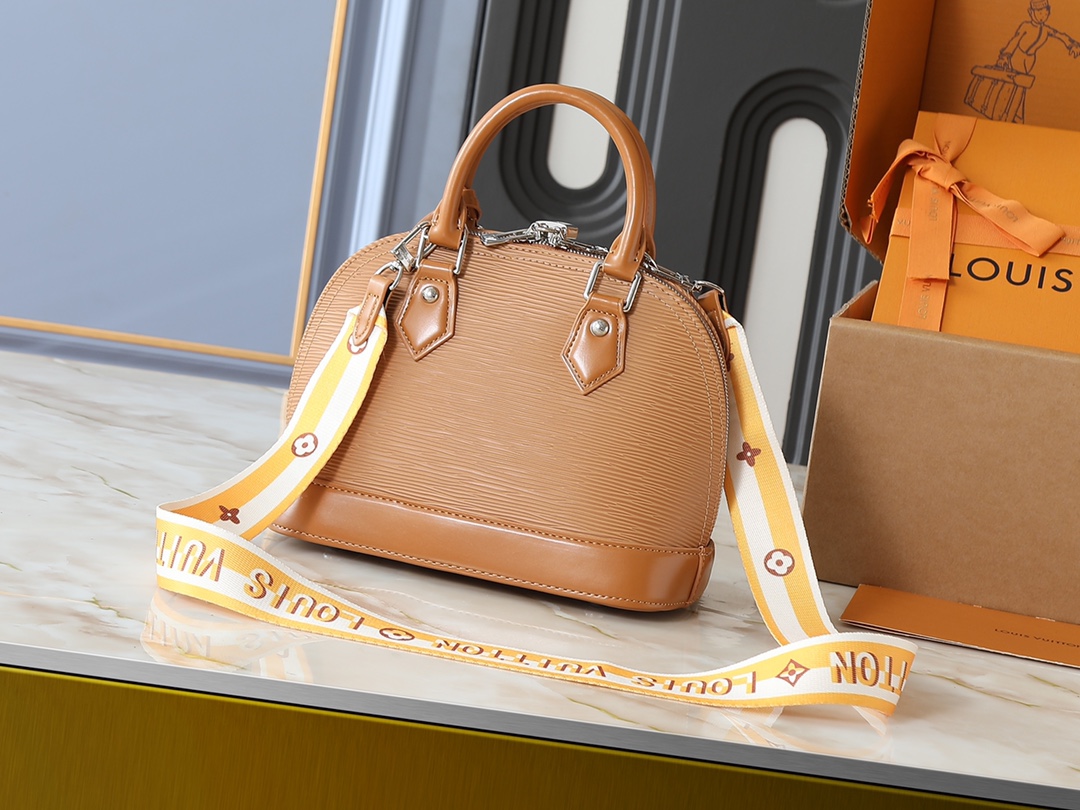 Designer Alma BB Epi grained cowhide leather - Gold Miel - Gorchic - $130.99