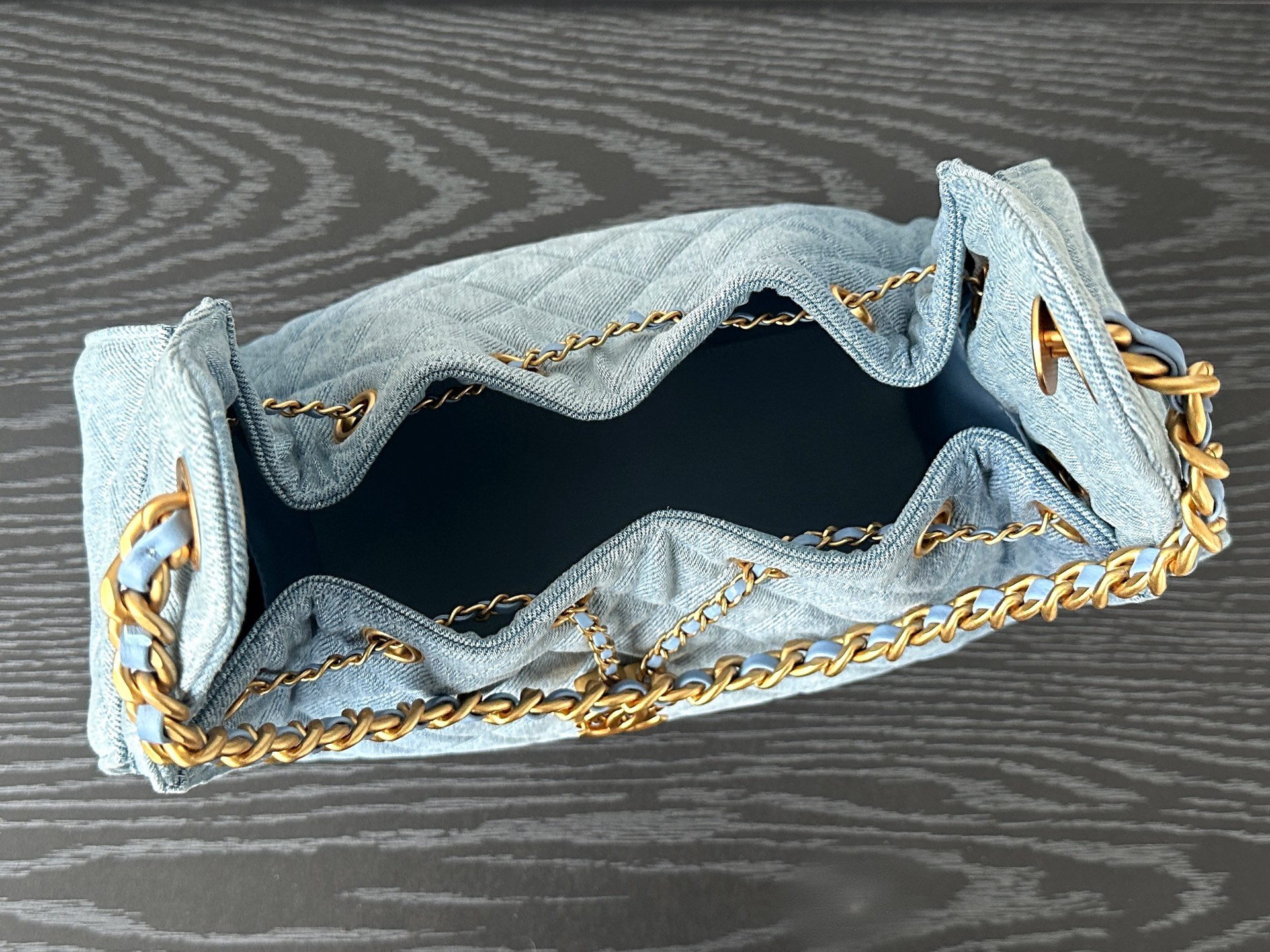 CC Inspired 25 Small Handbag Washed Denim & Gold-Tone Metal denim - Bag - Gorchic - $152.99