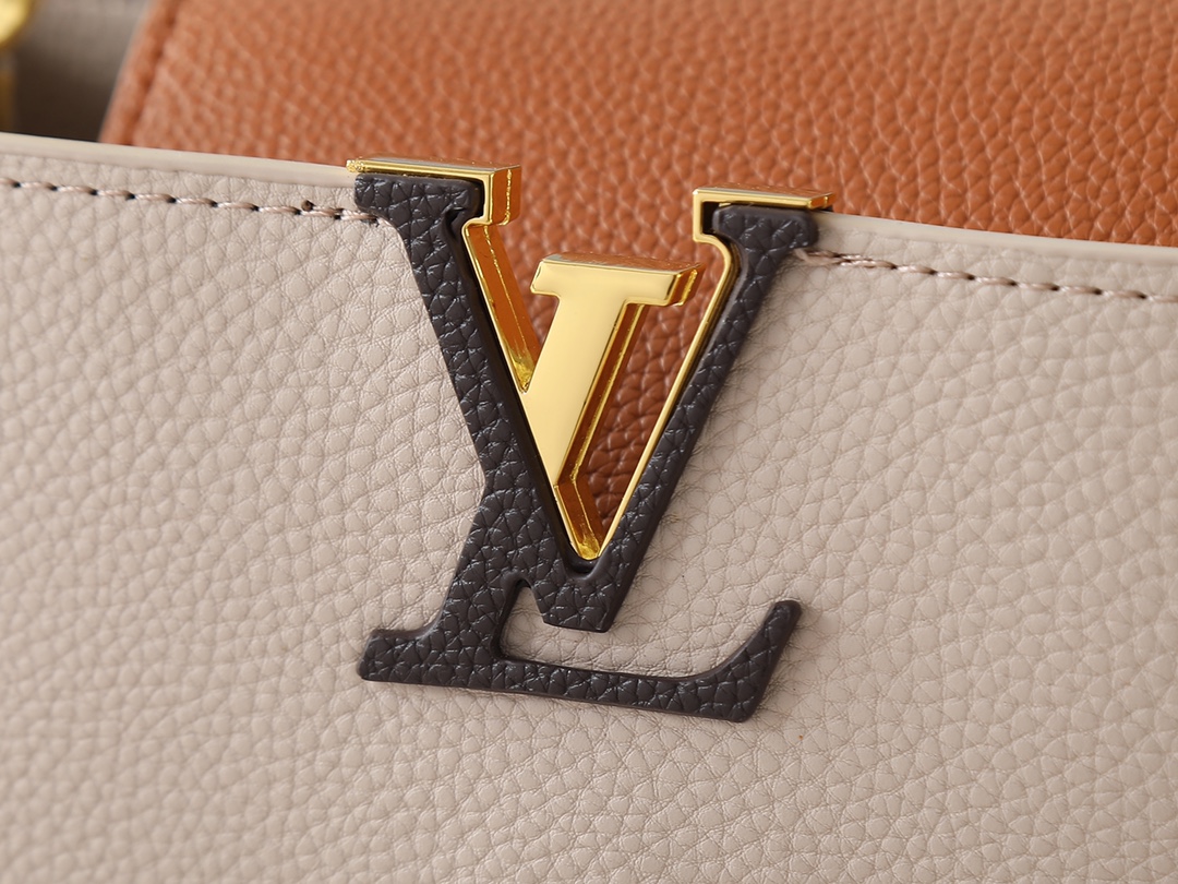 Designer Capucines Taurillon leather - Galet / Tan / Chocolate - Gorchic - $143.85