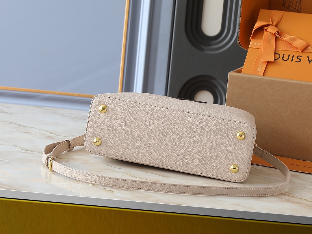 Designer Capucines Taurillon leather - Galet / Tan / Chocolate - Gorchic - $143.85