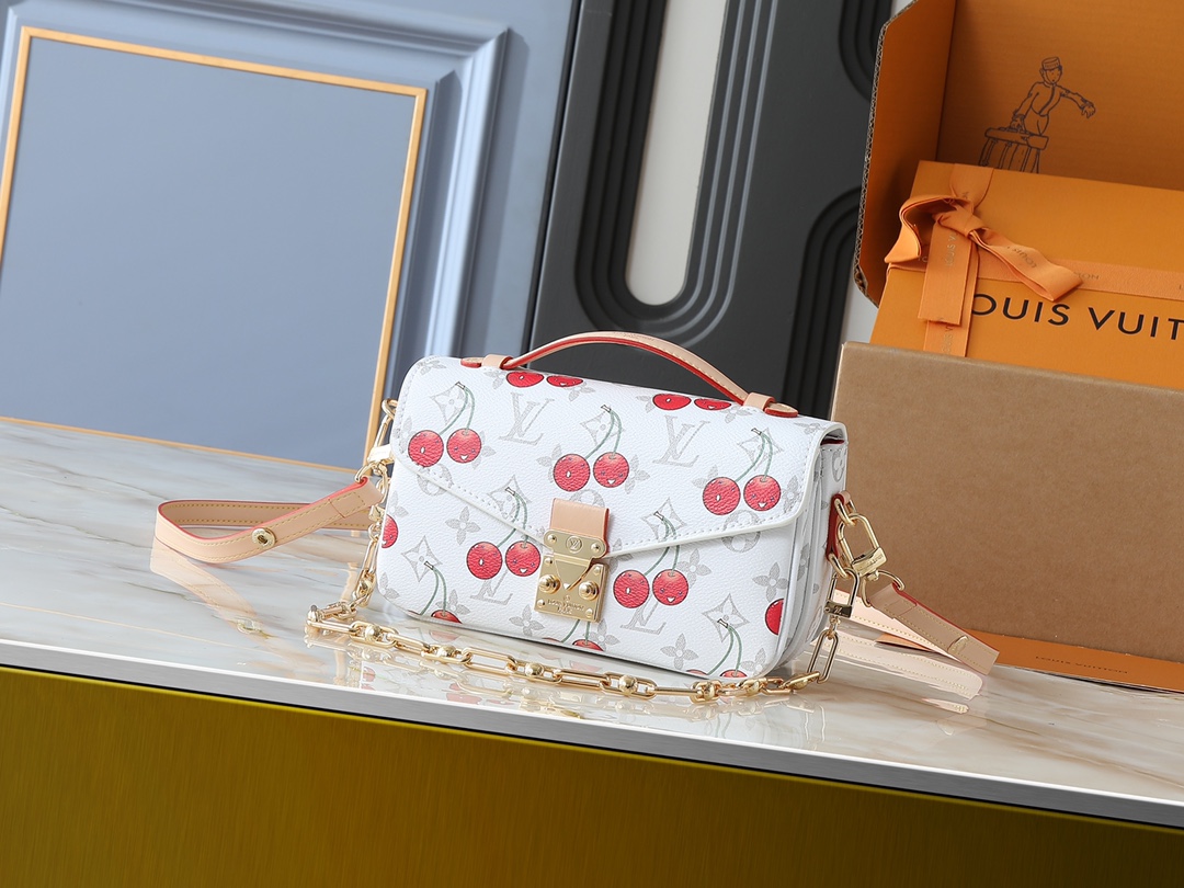 Designer LV x TM POCHETTE MÉTIS EAST WEST Bag Monogram Cherry coated canvas - White - Gorchic - $125.99