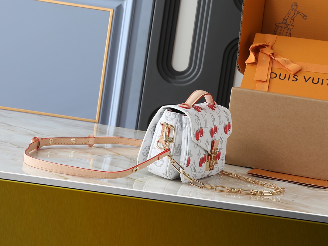 Designer LV x TM POCHETTE MÉTIS EAST WEST Bag Monogram Cherry coated canvas - White - Gorchic - $125.99