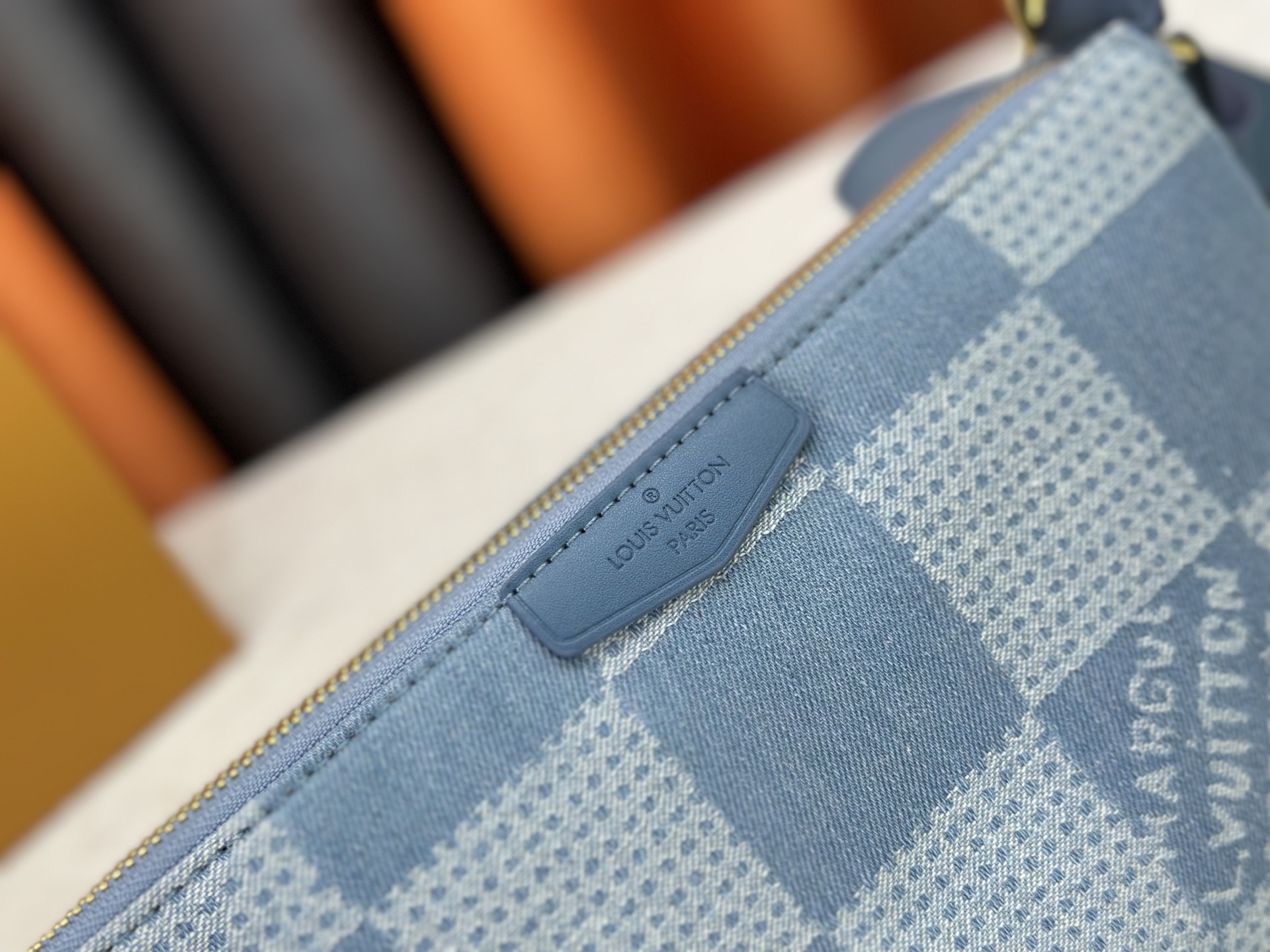 Designer Pochette Accessories XL Damier Denim 3D cotton canvas - Denim Blue - Gorchic - $116.99