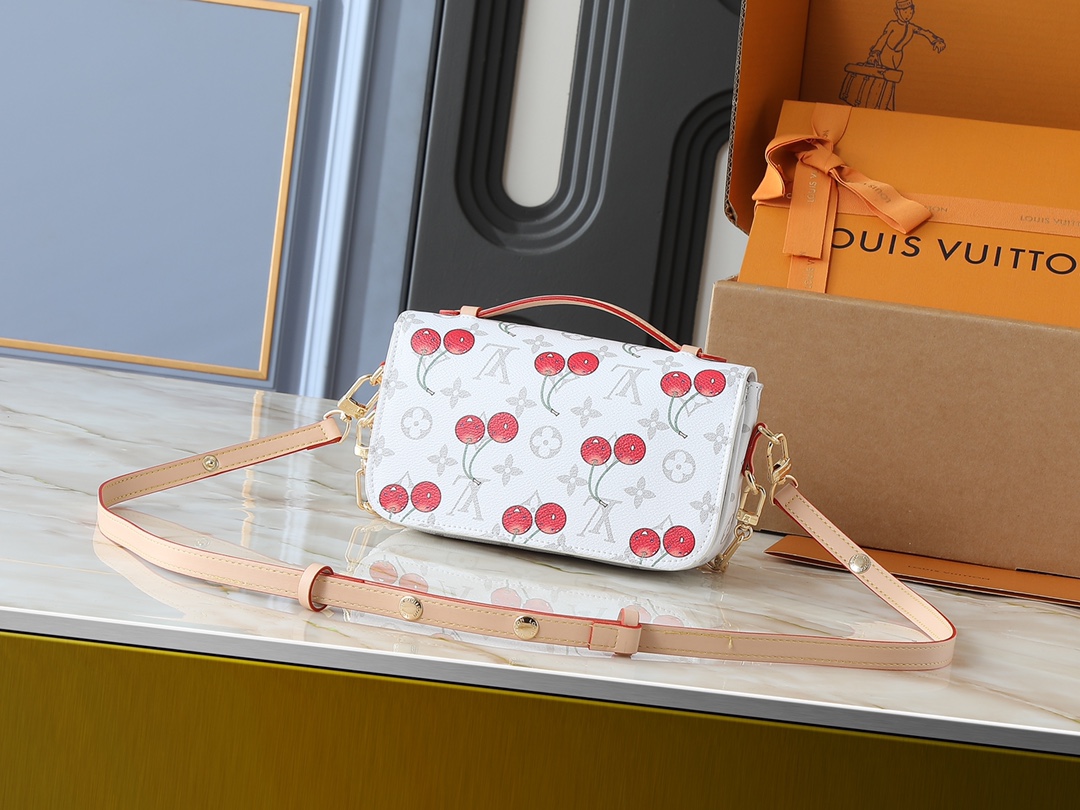 Designer LV x TM POCHETTE MÉTIS EAST WEST Bag Monogram Cherry coated canvas - White - Gorchic - $125.99