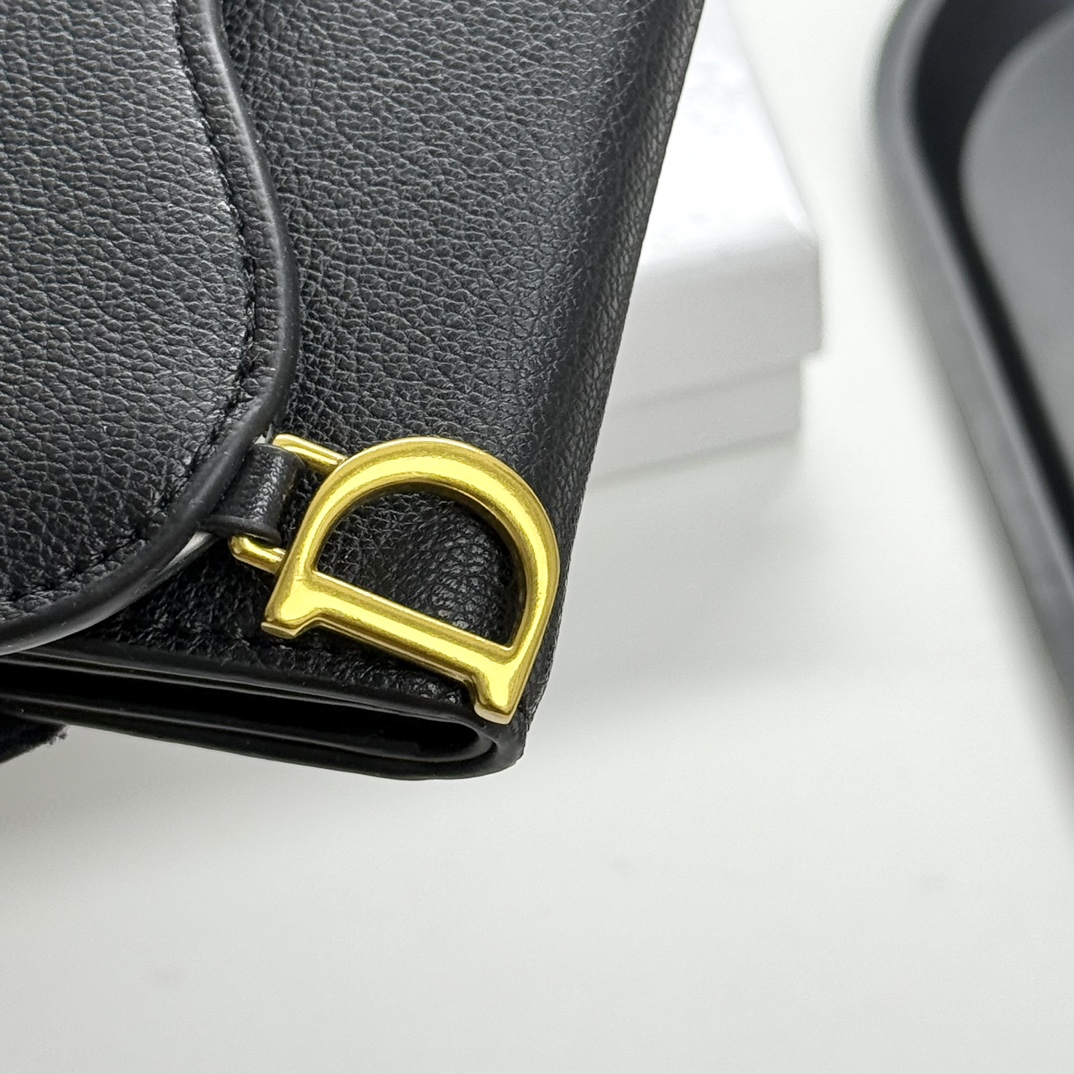 D-Inspired Saddle Lotus Wallet Goatskin - Black - Gorchic - $92.99