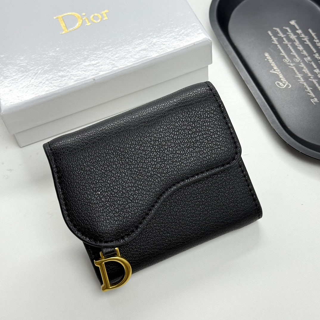 D-Inspired Saddle Lotus Wallet Goatskin - Black - Gorchic - $92.99