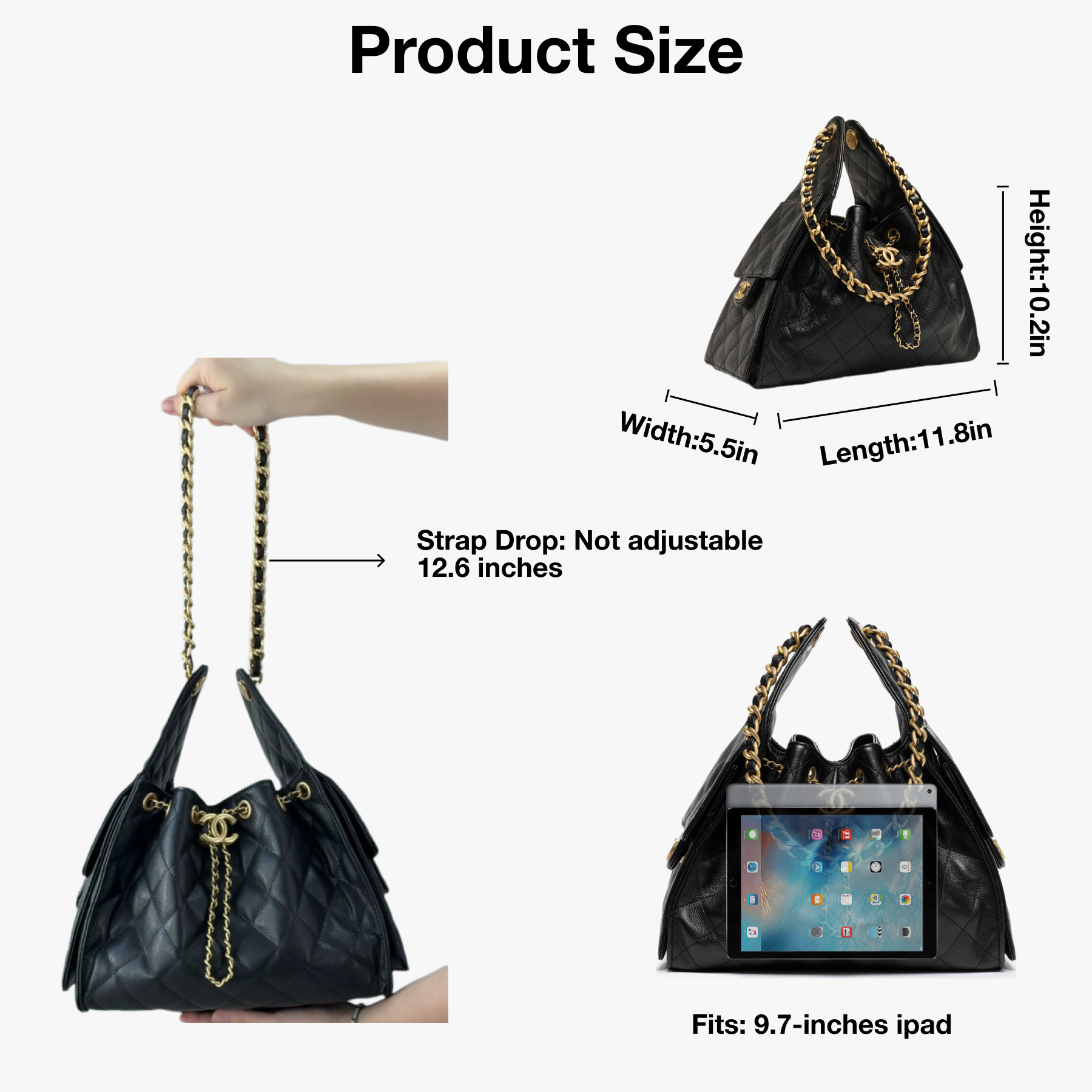 CC Inspired 25 Small Handbag Grained Calfskin & Gold-Tone Metal Black -Bag - Gorchic - $152.99