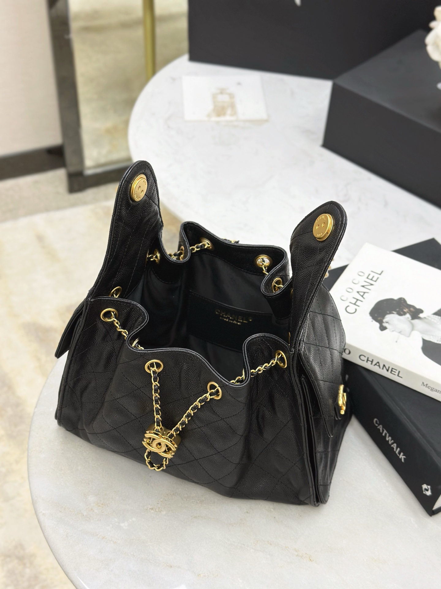 [TOP]CC Inspired 25 Small Handbag Grained Calfskin & Gold-Tone Metal Black -Bag - Gorchic - $419.99