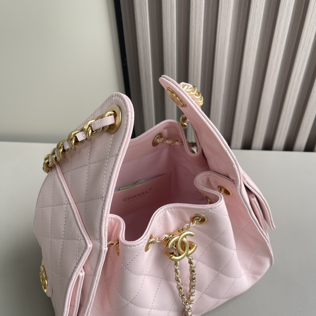 [TOP]CC Inspired 25 Small Handbag Grained Calfskin & Gold-Tone Metal Pink -Bag - Gorchic - $419.99