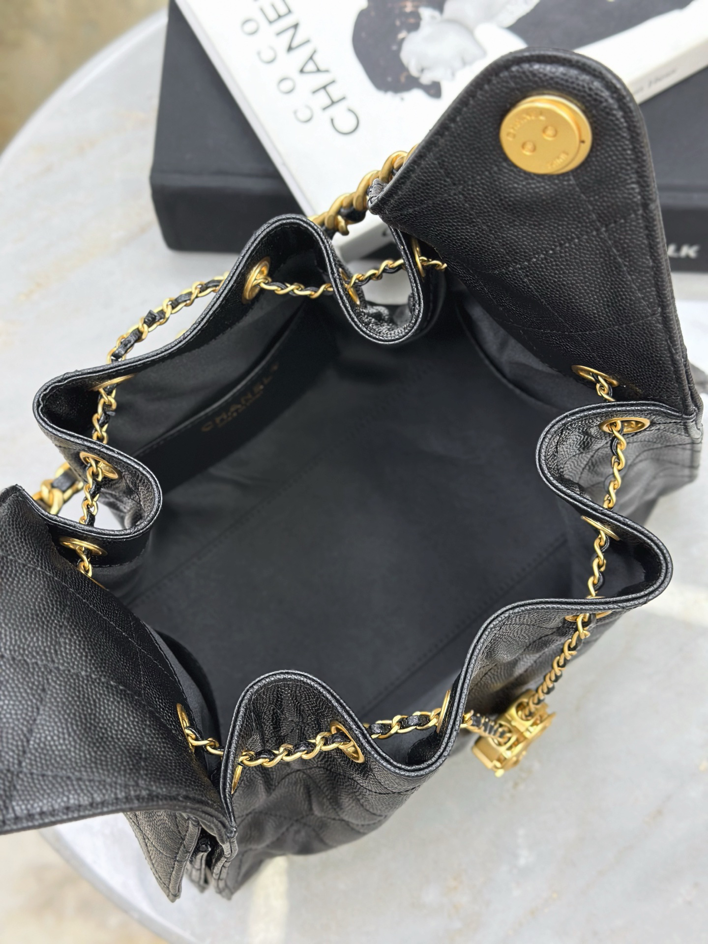 [TOP]CC Inspired 25 Small Handbag Grained Calfskin & Gold-Tone Metal Black -Bag - Gorchic - $419.99