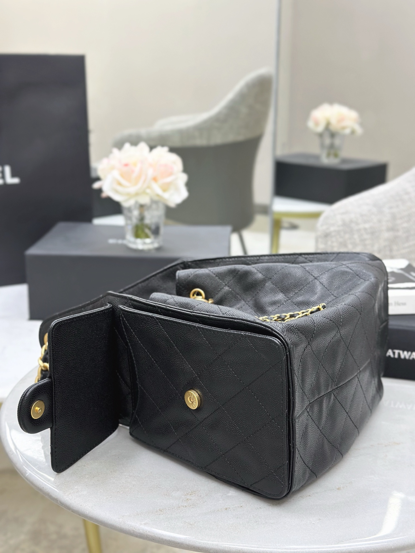 [TOP]CC Inspired 25 Small Handbag Grained Calfskin & Gold-Tone Metal Black -Bag - Gorchic - $419.99