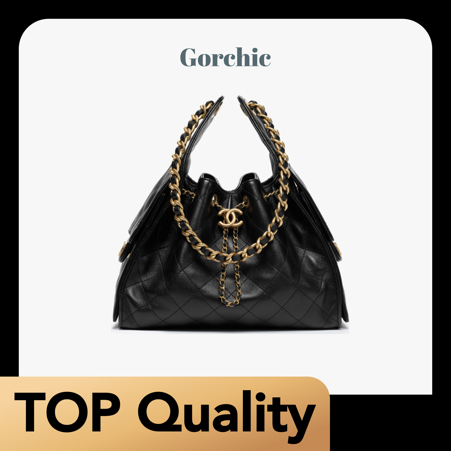 [TOP]CC Inspired 25 Small Handbag Grained Calfskin & Gold-Tone Metal Black -Bag - Gorchic - $419.99
