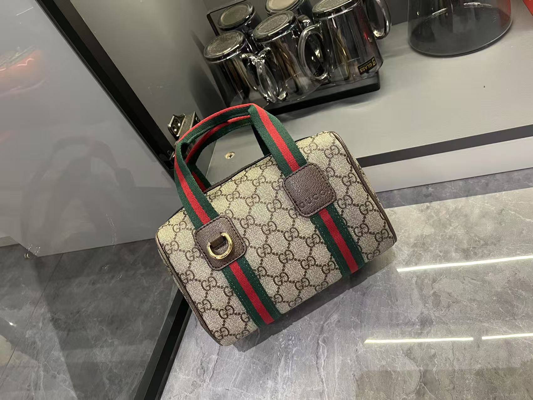 Double-G Mini GG Handbag - Beige and dark brown - Gorchic - $136.99