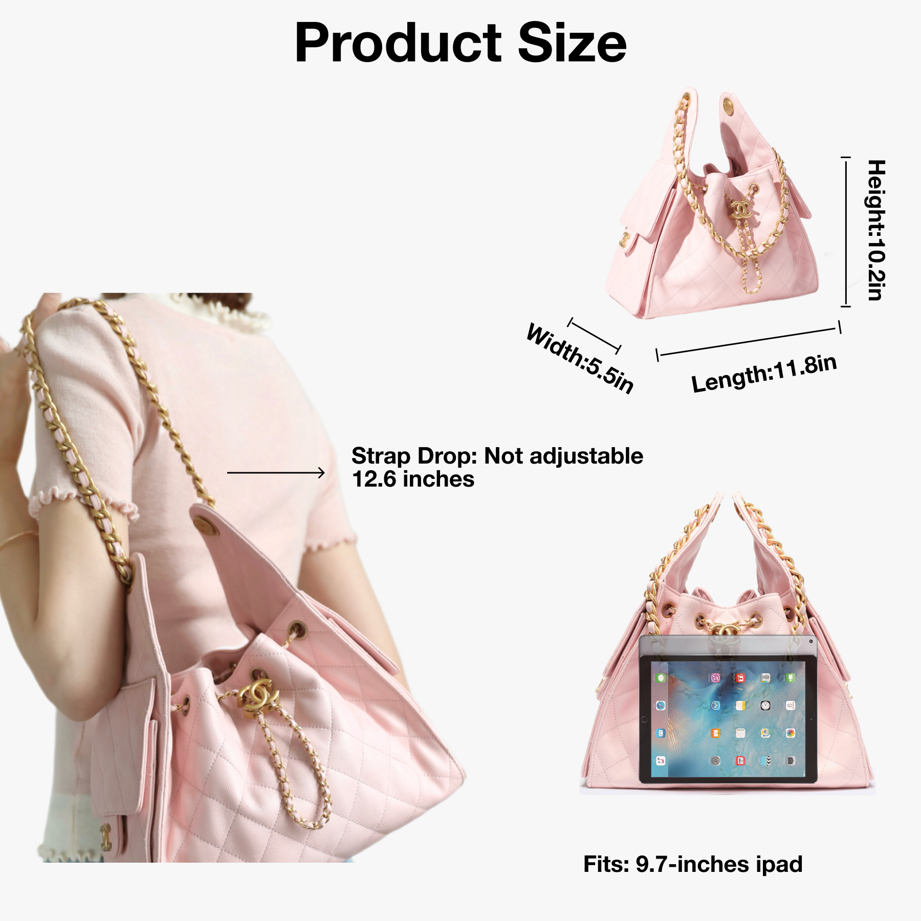 [TOP]CC Inspired 25 Small Handbag Grained Calfskin & Gold-Tone Metal Pink -Bag - Gorchic - $419.99