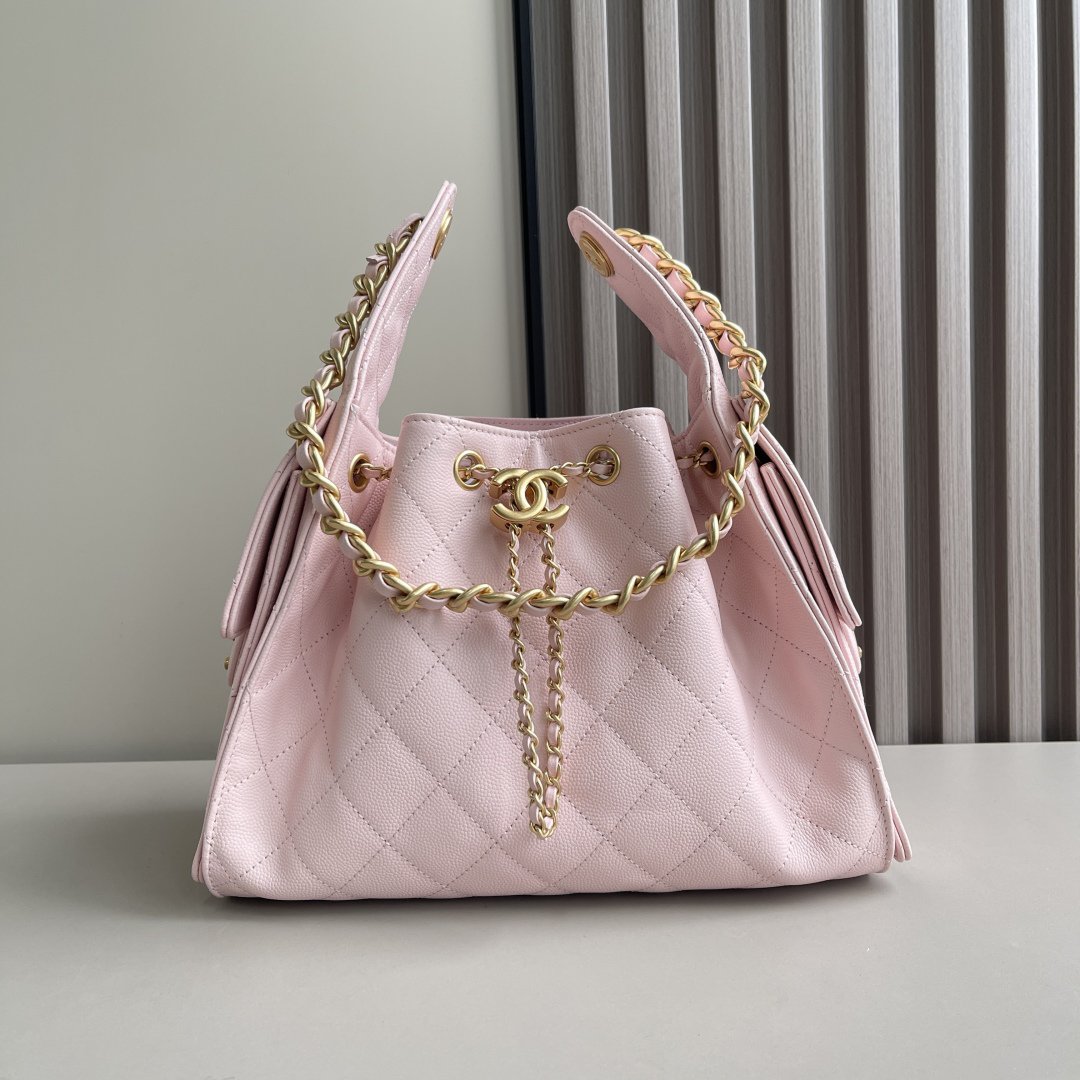 [TOP]CC Inspired 25 Small Handbag Grained Calfskin & Gold-Tone Metal Pink -Bag - Gorchic - $419.99
