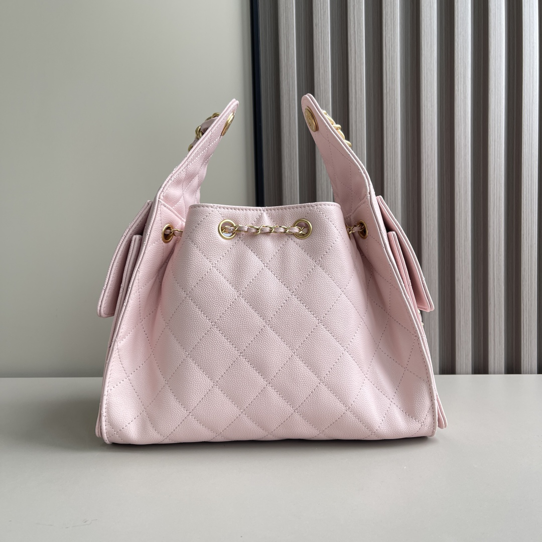 [TOP]CC Inspired 25 Small Handbag Grained Calfskin & Gold-Tone Metal Pink -Bag - Gorchic - $419.99