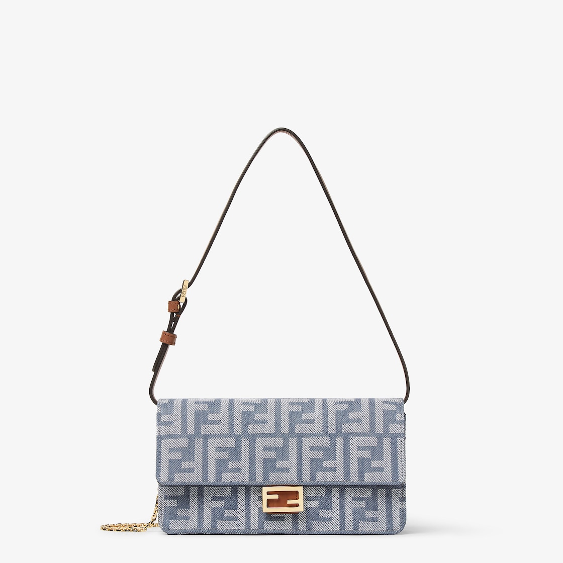 FD Chain Wallet Baguette Handbag - Blue Denim - Gorchic - $136.99