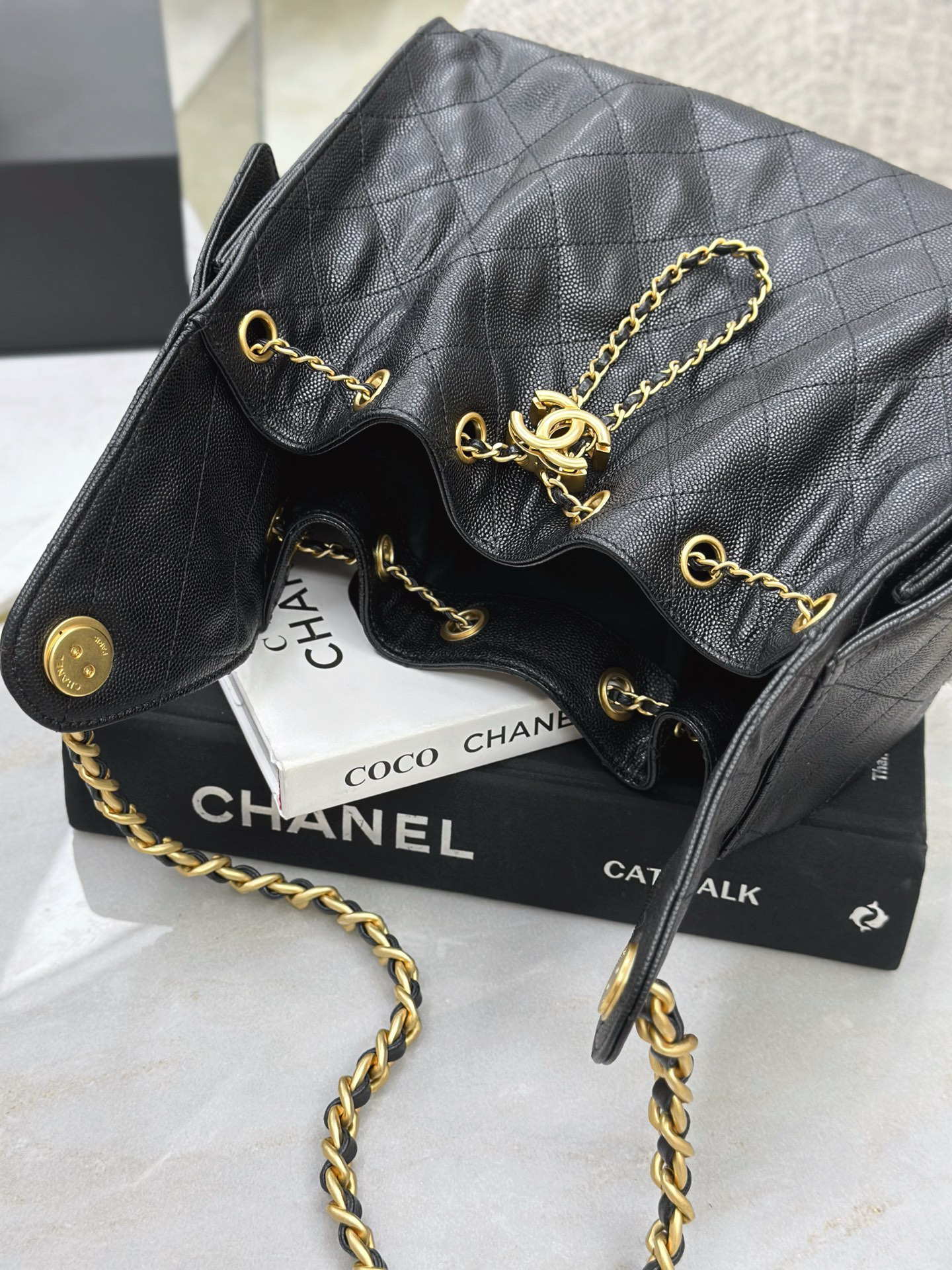 [TOP]CC Inspired 25 Small Handbag Grained Calfskin & Gold-Tone Metal Black -Bag - Gorchic - $419.99