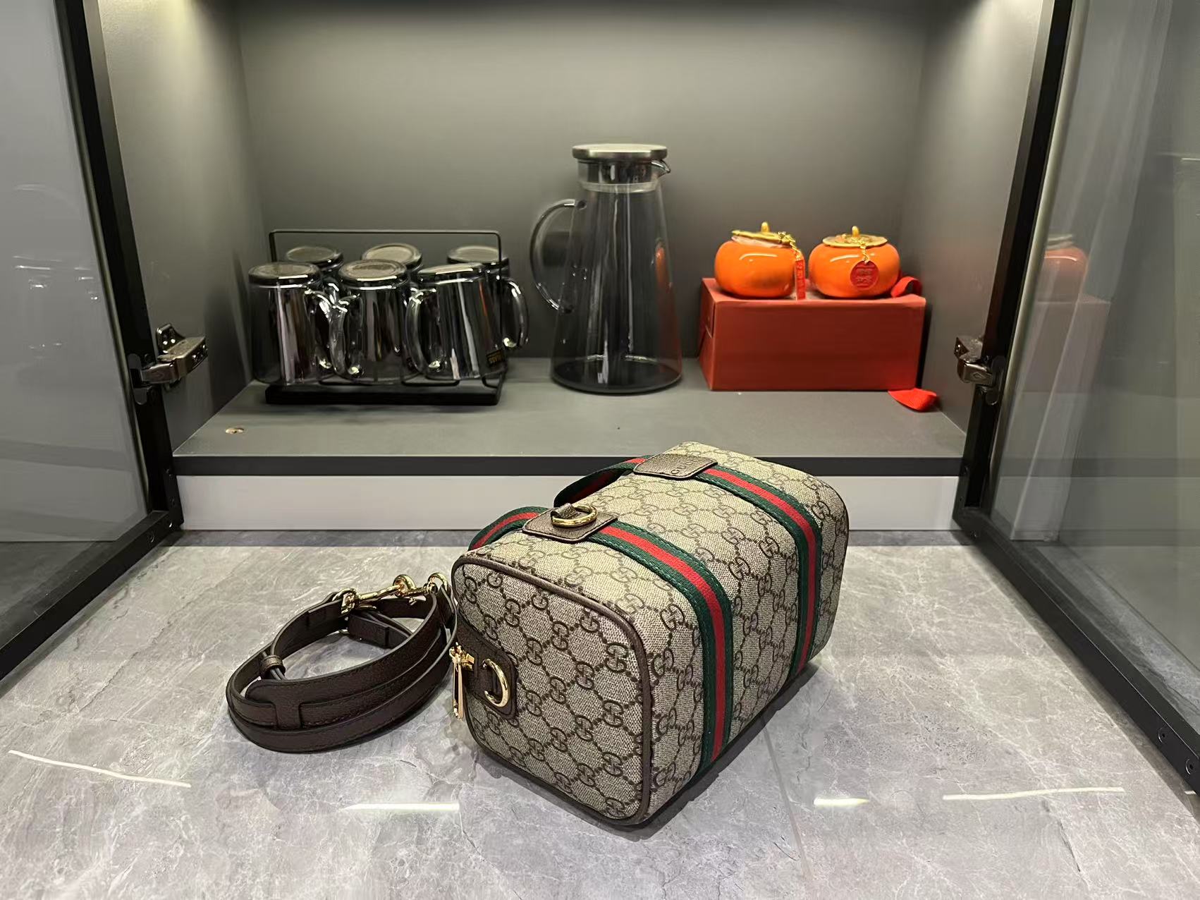 Double-G Mini GG Handbag - Beige and dark brown - Gorchic - $136.99