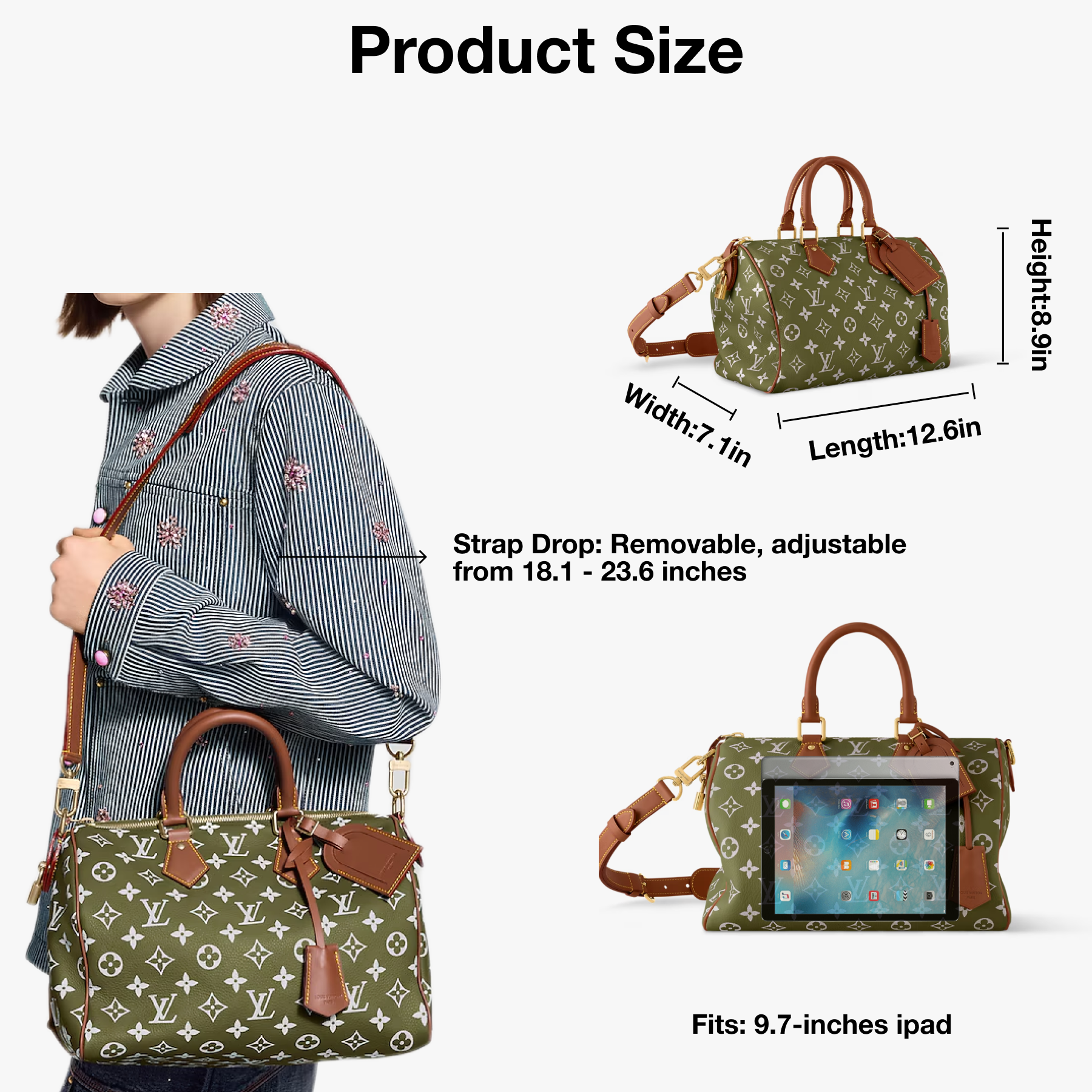 [TOP]Designer SPEEDY P9 BANDOULIERE 30 HANDBAG Green Sancha - Bag - Gorchic - $659.99