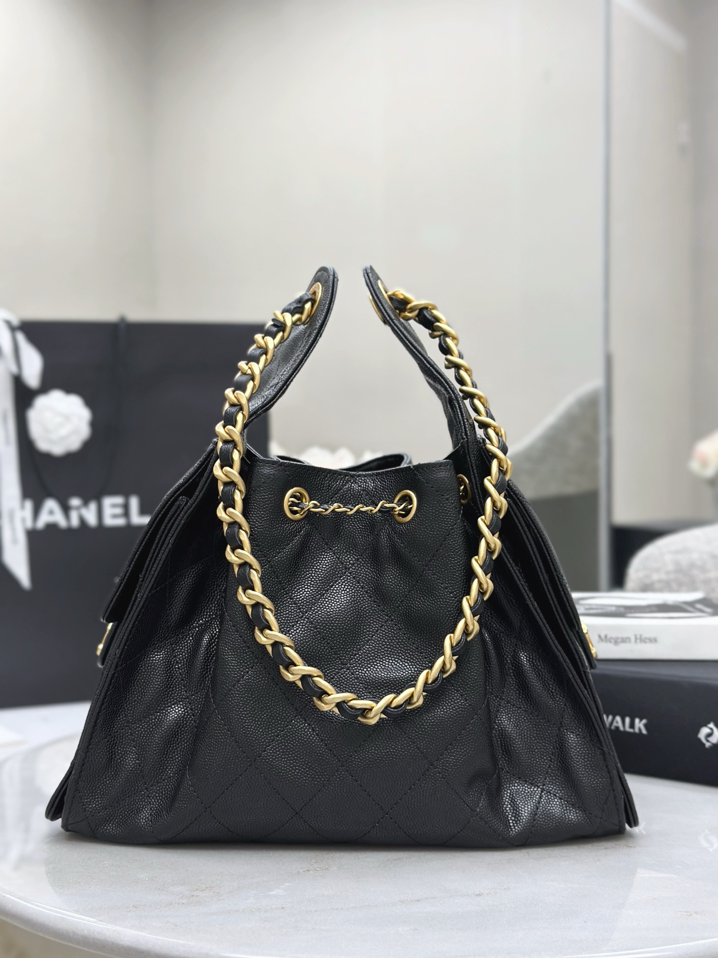 [TOP]CC Inspired 25 Small Handbag Grained Calfskin & Gold-Tone Metal Black -Bag - Gorchic - $419.99