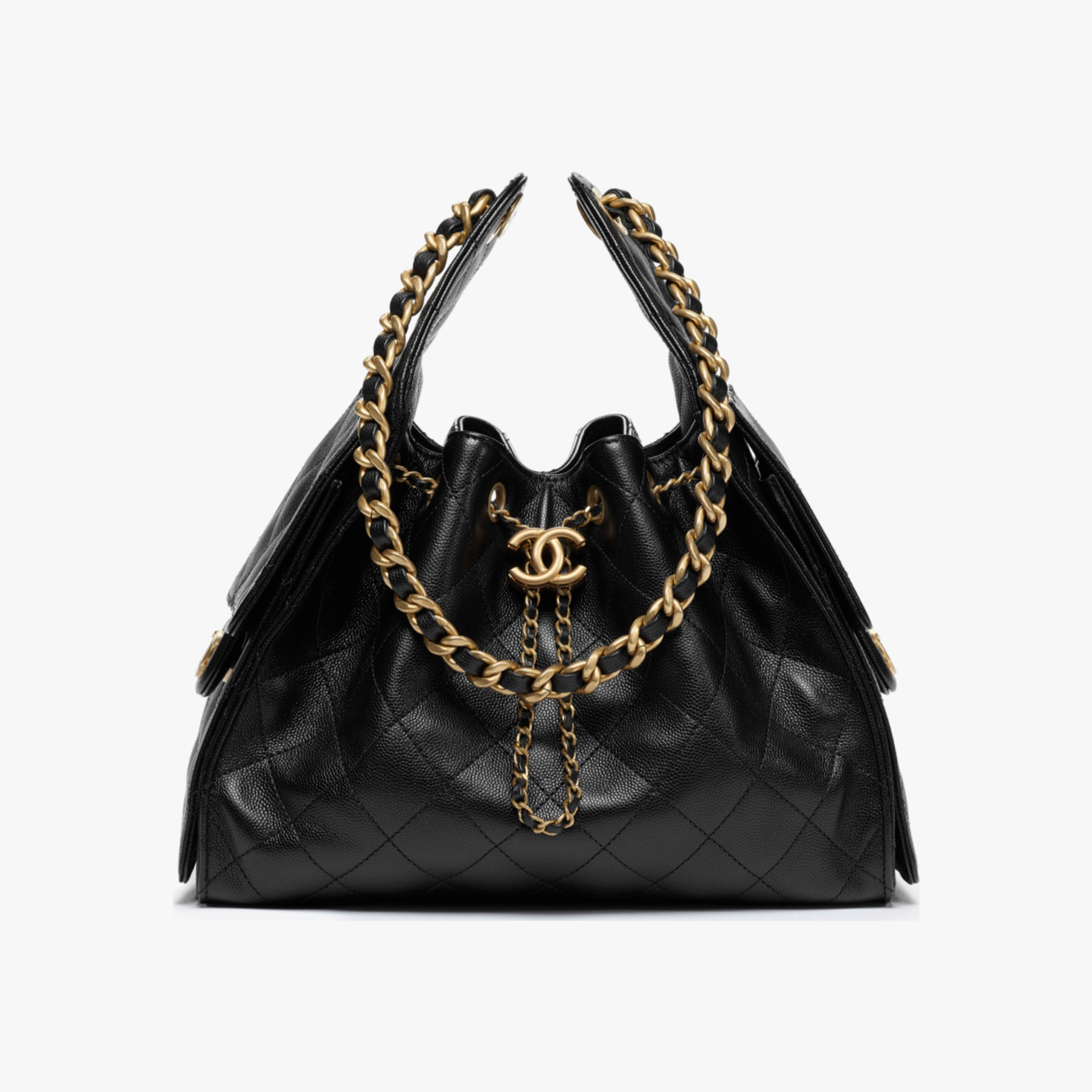 [TOP]CC Inspired 25 Small Handbag Grained Calfskin & Gold-Tone Metal Black -Bag - Gorchic - $419.99