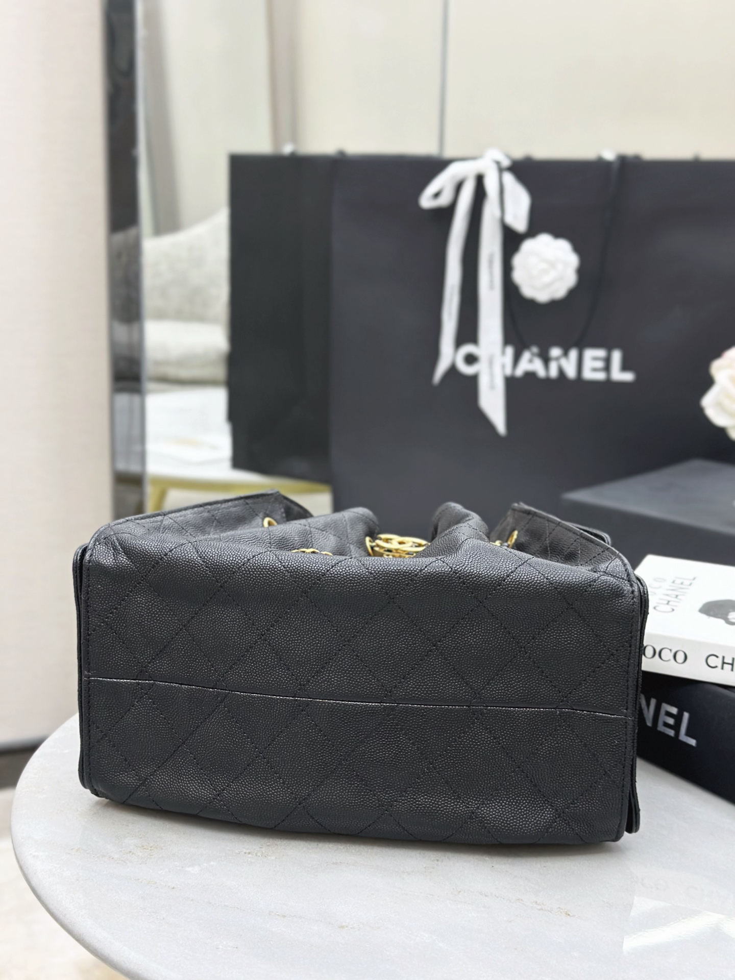 [TOP]CC Inspired 25 Small Handbag Grained Calfskin & Gold-Tone Metal Black -Bag - Gorchic - $419.99