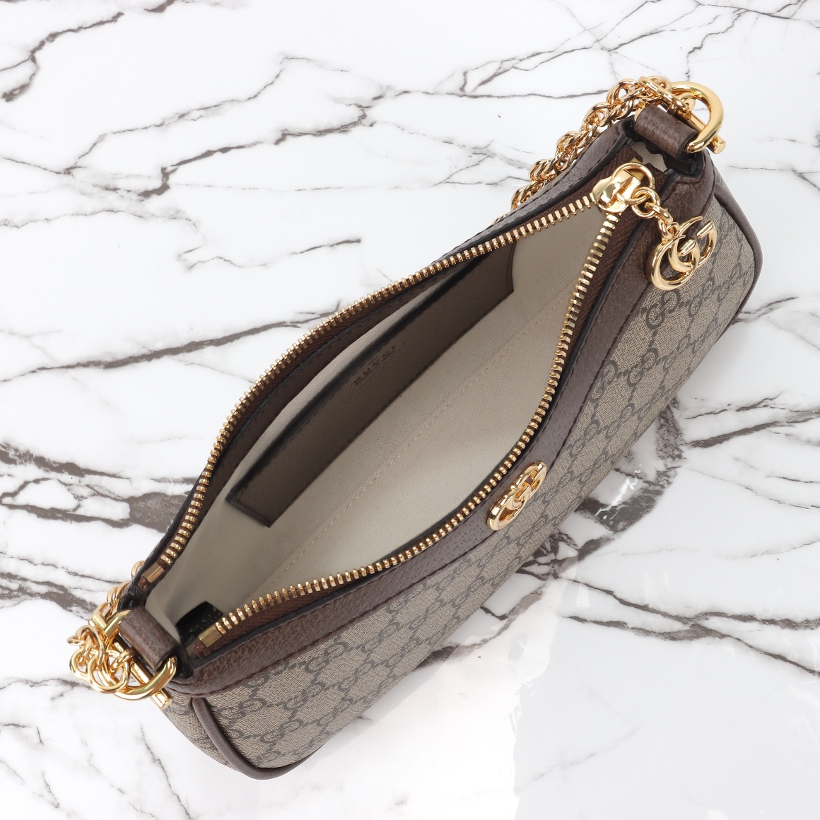 Double-G Ophidia Collection Small Handbag with Extra Strap - Beige And Dark Brown Bag - Gorchic - $121.99