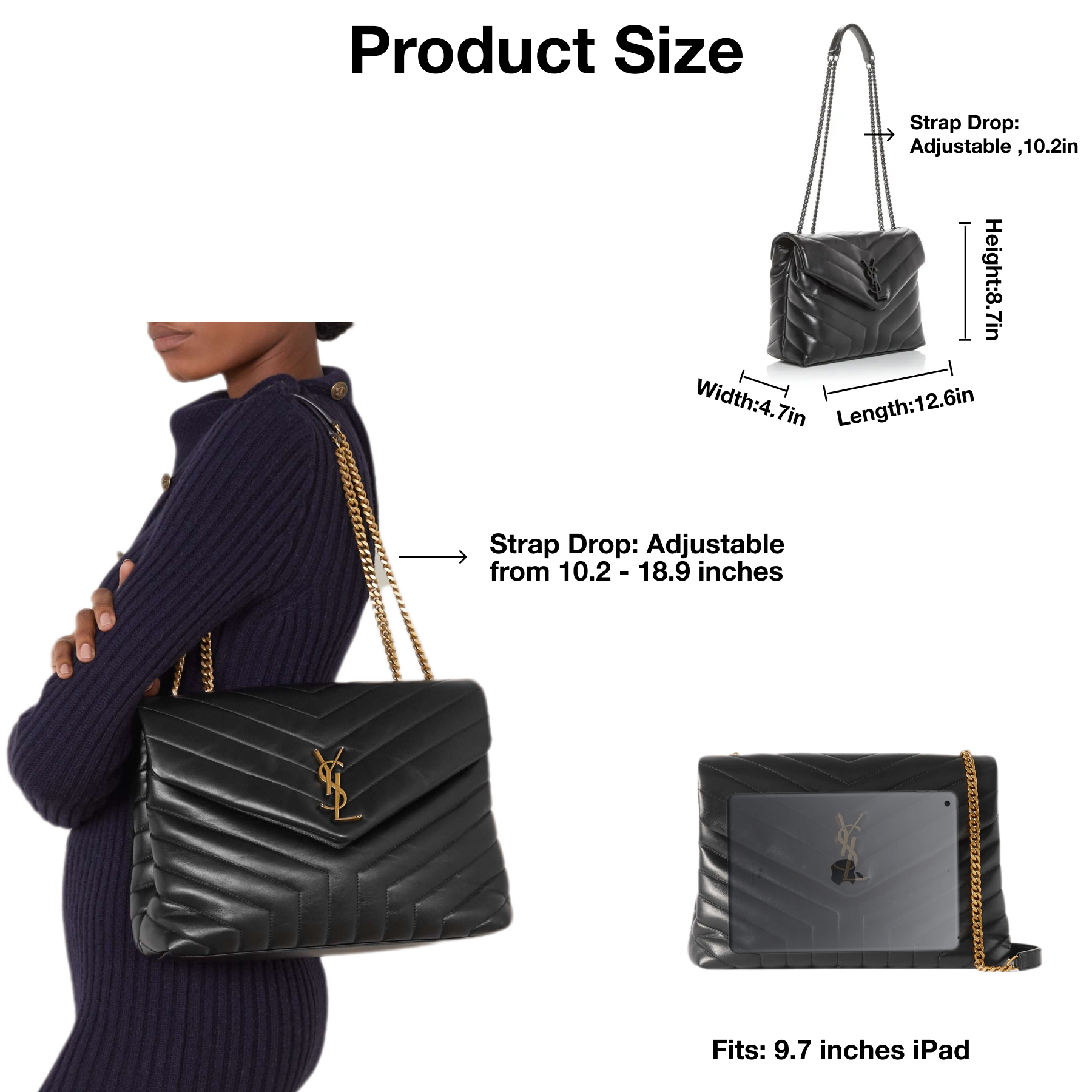 Lady Designer Loulou medium quilted leather shoulder bag black - Bag - Gorchic - $132.99