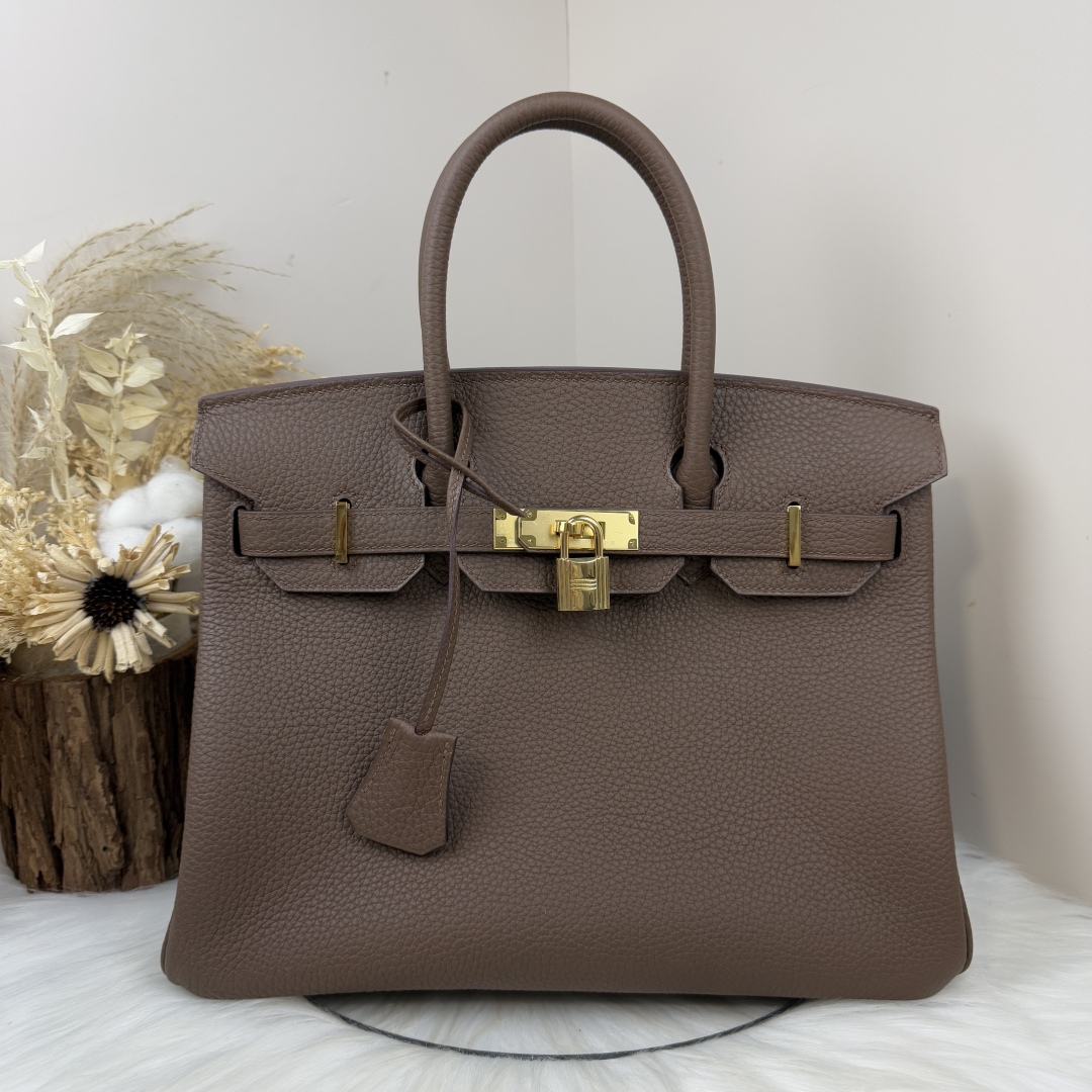 H-Inspired Birkin Togo Retourne Bag Golden-Dark Brown Bag - Gorchic - $161.99