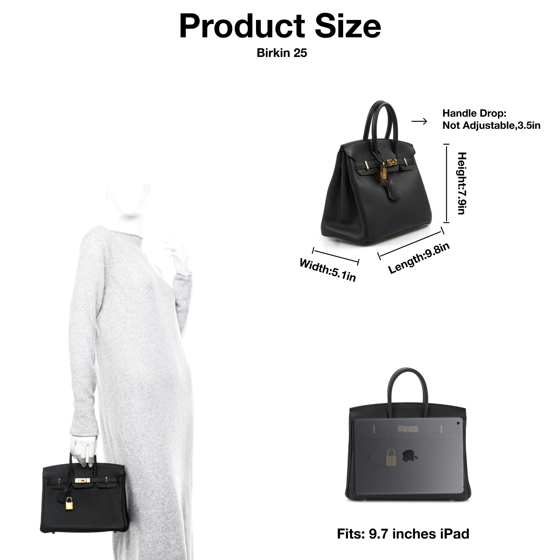 H-Inspired Black Togo Birkin Gold Hardware - Gorchic - $161.99