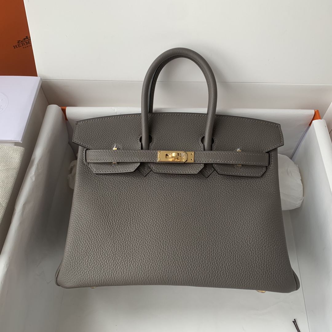 H-Inspired Birkin Togo Retourne Bag Golden Hardware-Light Grey Bag - Gorchic - $161.99