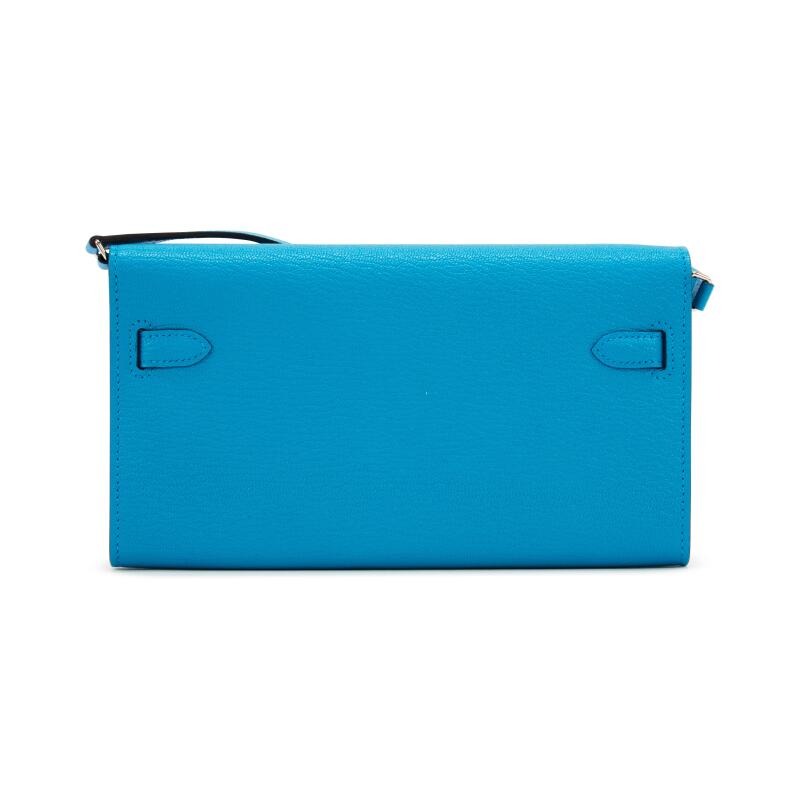 H-Inspired Bleu Frida Chèvre Mysore Kelly Wallet to Go Palladium Hardware - Gorchic - $143.99
