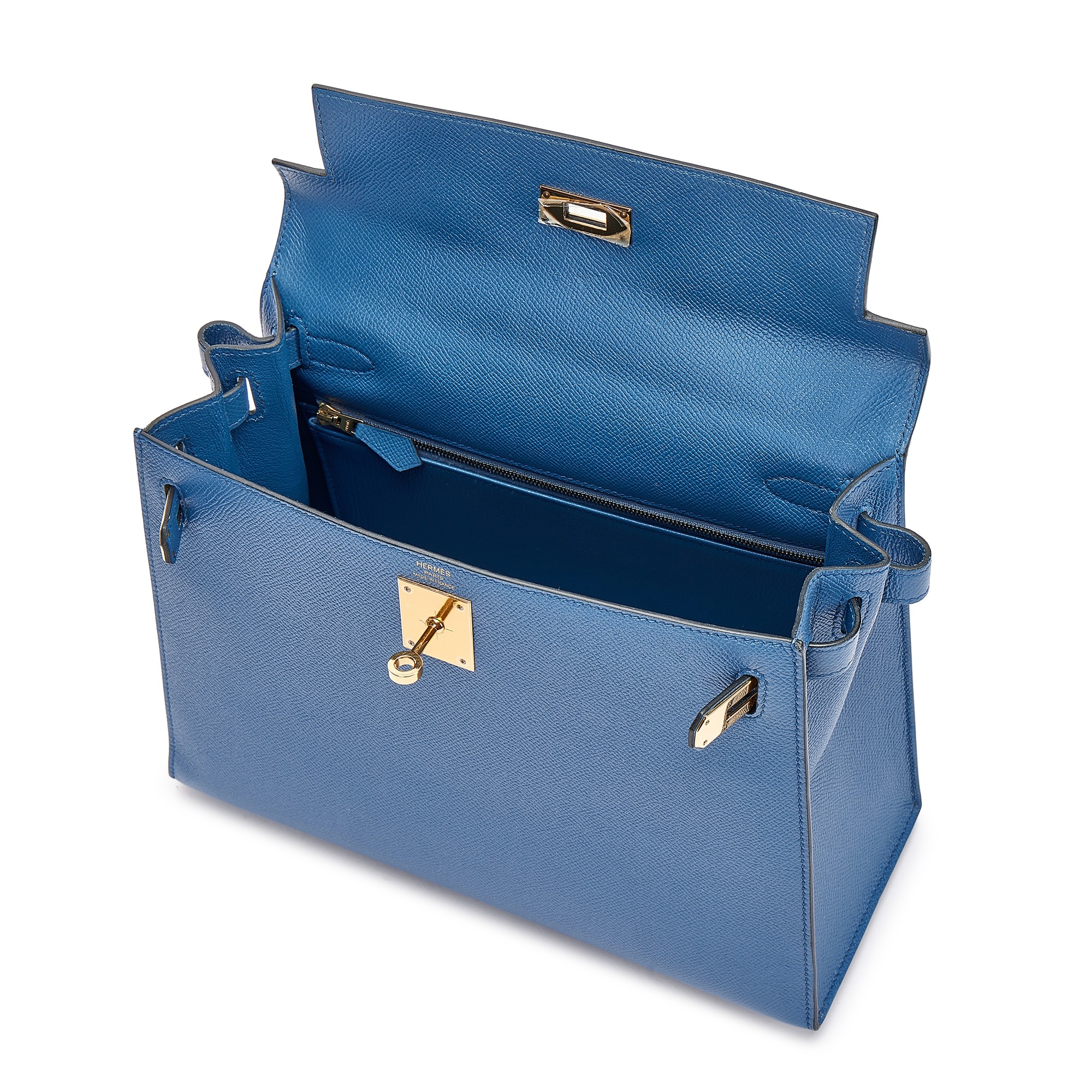 H-Inspired Kelly Bleu Agate Epsom Kelly Sellier Gold Hardware - Gorchic - $148.99