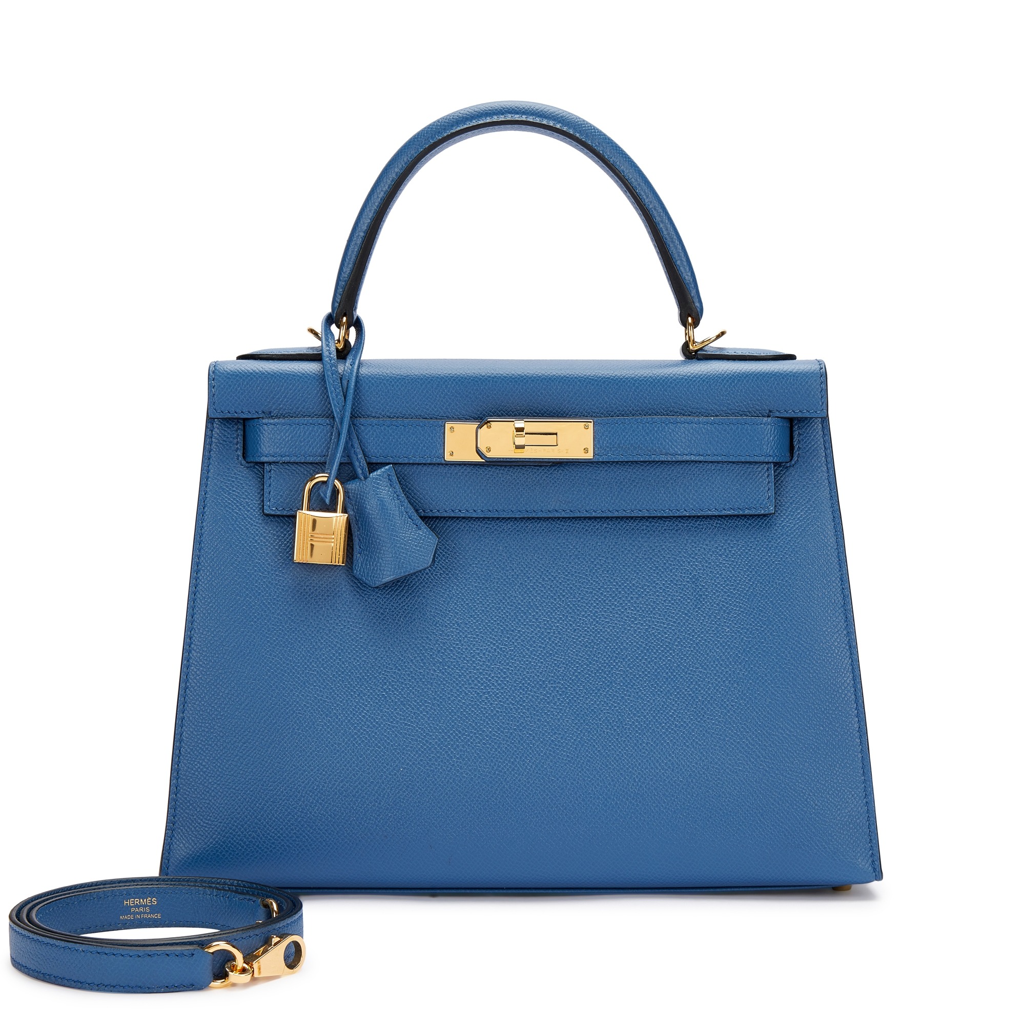 H-Inspired Kelly Bleu Agate Epsom Kelly Sellier Gold Hardware - Gorchic - $148.99