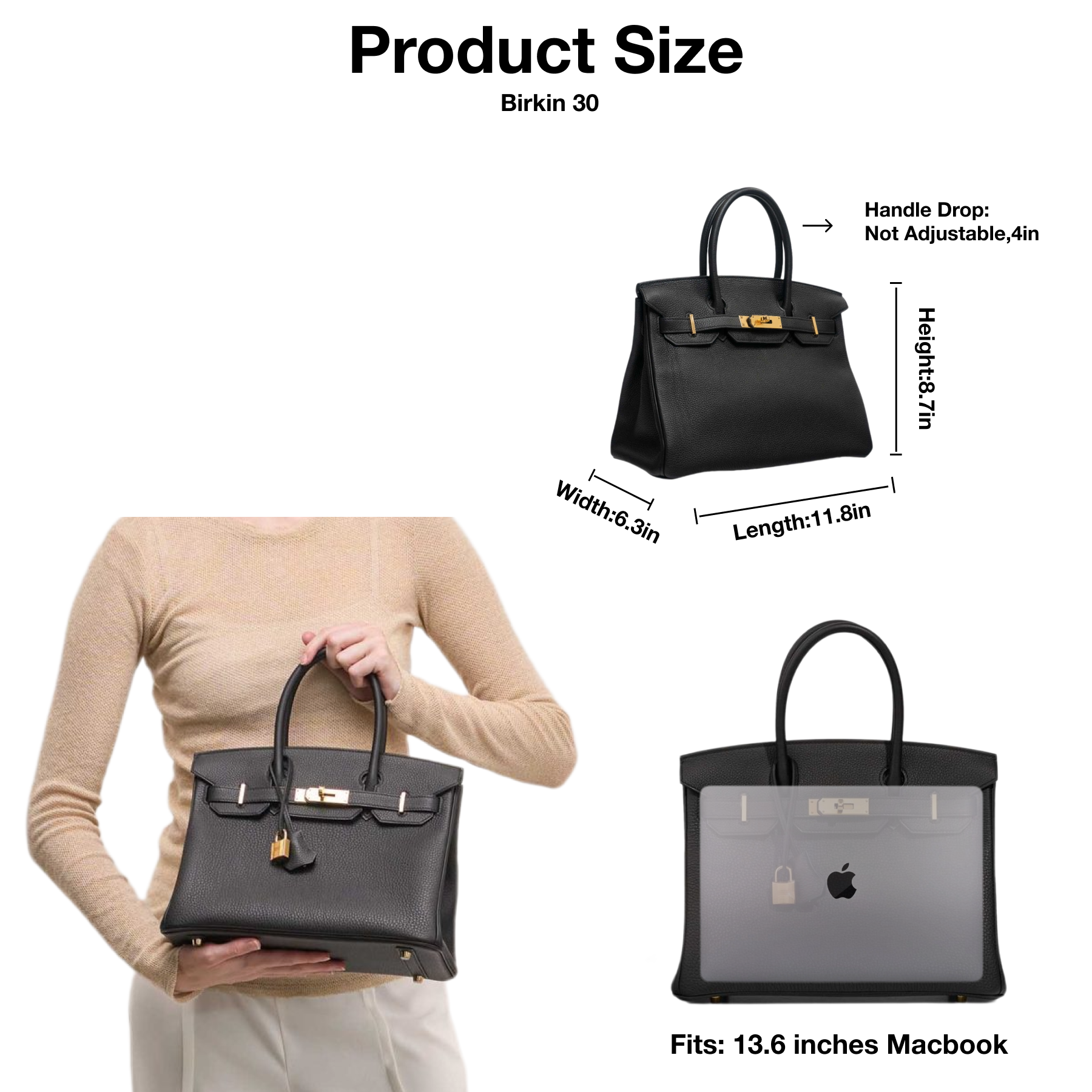 H-Inspired Black Togo Birkin Gold Hardware - Gorchic - $161.99